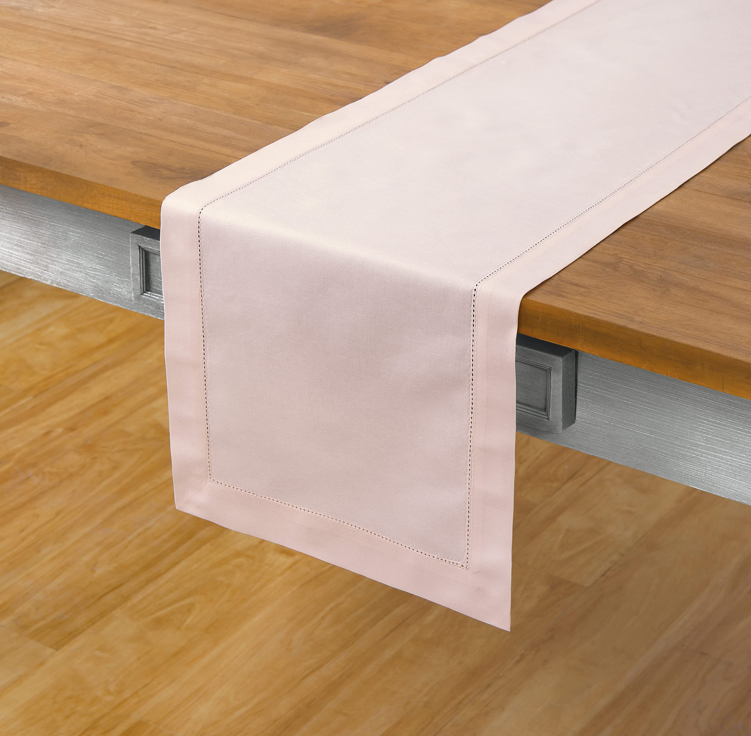Solino Home Pink Cotton Linen Hemstitch Table Runner - 14 x 36 Inch Easter Table Decor for Dining, Coffee & Dresser Tables - Perfect for Spring Celebrations & Home Decor