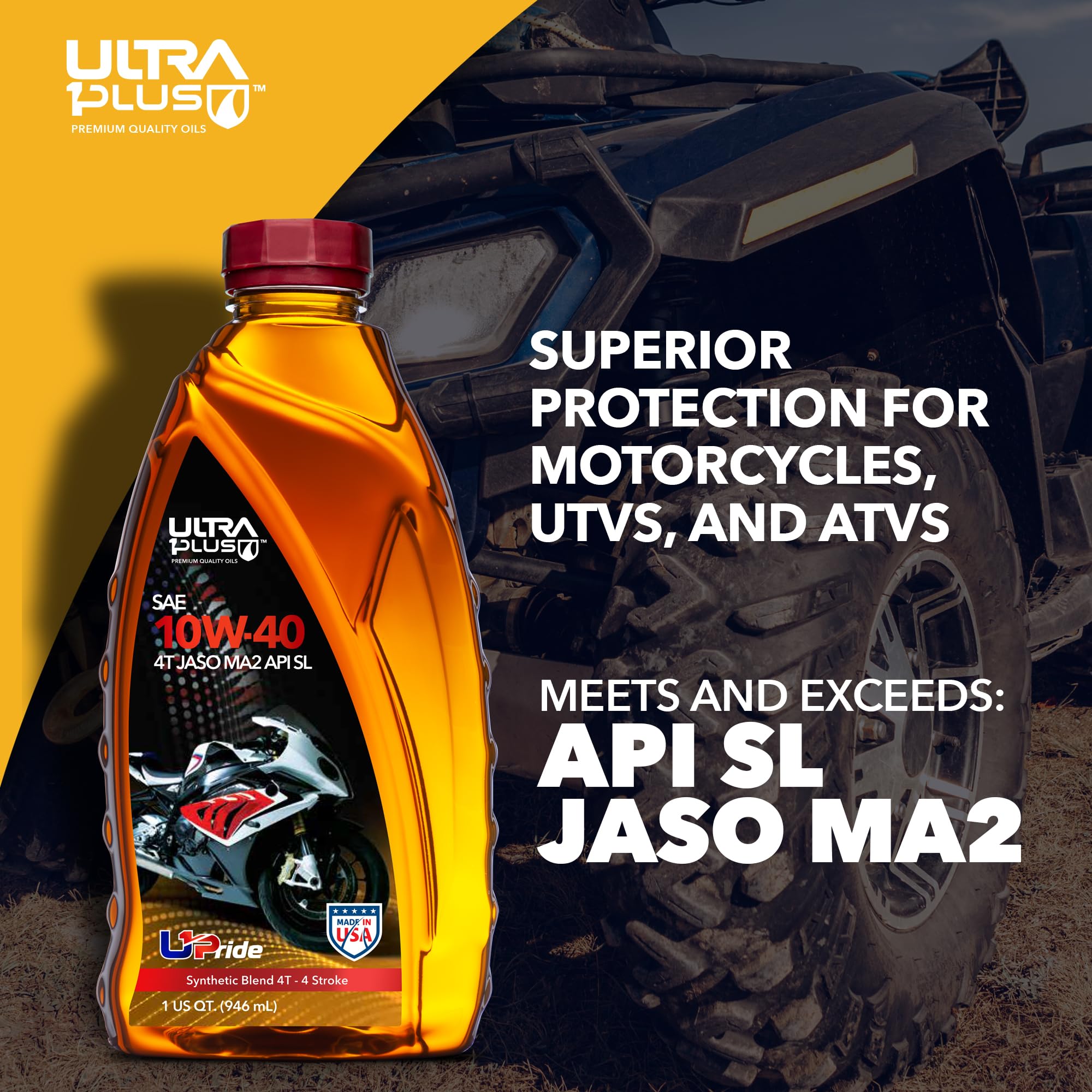 4T 10W-40 Synthetic Blend Motorcycle Engine Oil - API SL JASO MA2 Certified - 4 Gallon (1 Gallon x 4) for High Performance Bikes - Perfect for Cruisers, Touring & Sport Motorcycles in All Weather Conditions
