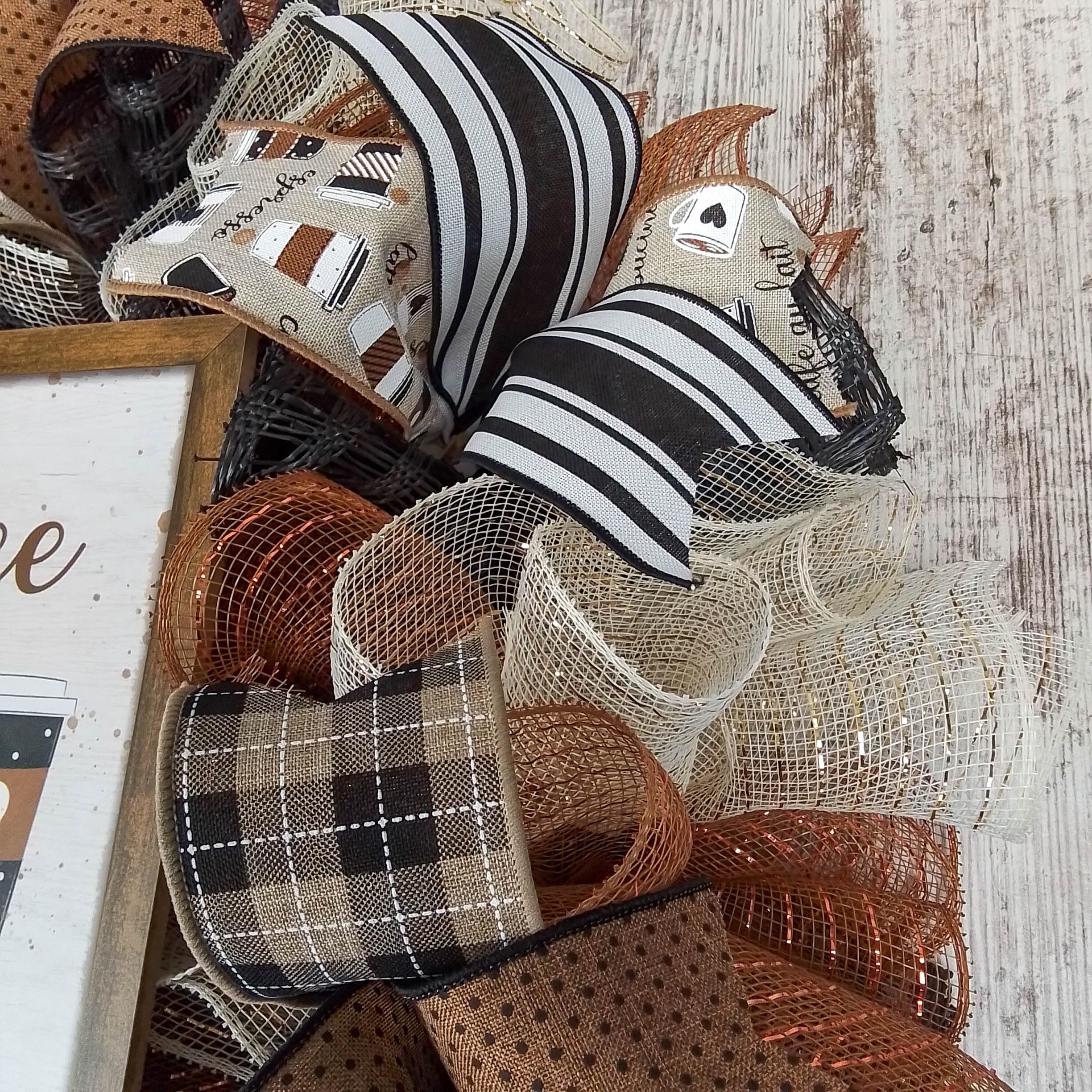 Farmhouse Coffee Wreath - Rustic Burlap Decor for Coffee Lovers - Brown Black White Wall Hanging - Perfect for Kitchen, Living Room & Coffee Shop Decor