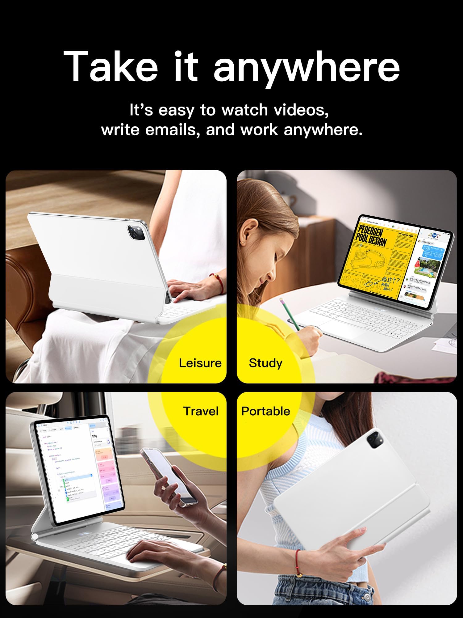 Magic Keyboard Case for iPad Air 11-inch (M2/M3) & iPad Pro 11 (1st-4th Gen) - Slim Protective Cover with Backlit Keys, Battery Display & Magnetic Attachment - Perfect for Work, Study & Travel (White)