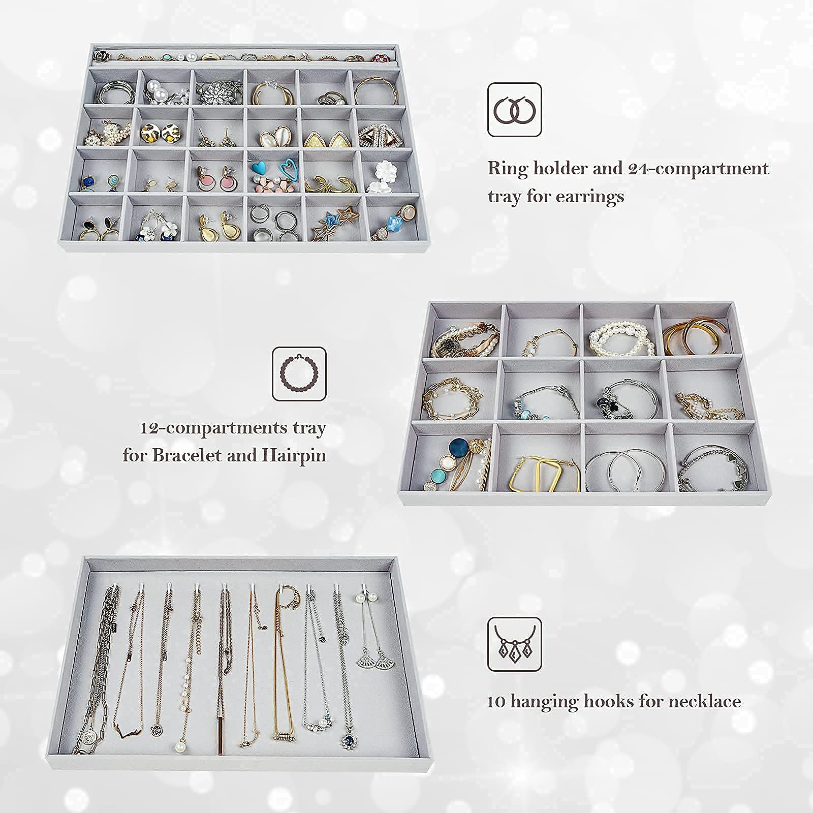 ProCase Travel Jewelry Organizer Case with 3 Stackable Trays - Jewelry Storage Box for Necklaces, Rings & Earrings - Perfect for Travel, Dresser Drawer & Vanity Organization