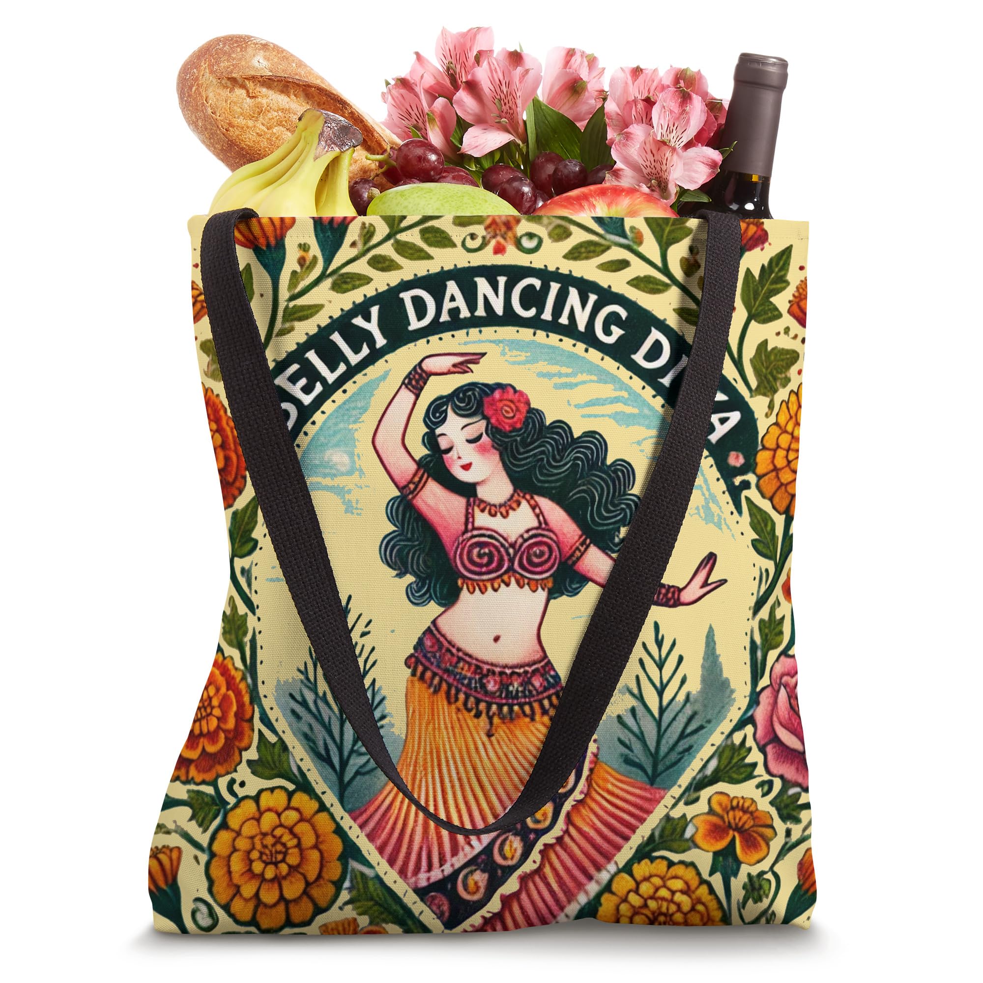 Stylish Belly Dance Tote Bag with Diva Illustration - Perfect for Dance Classes, Yoga, Gym & Beach Outings