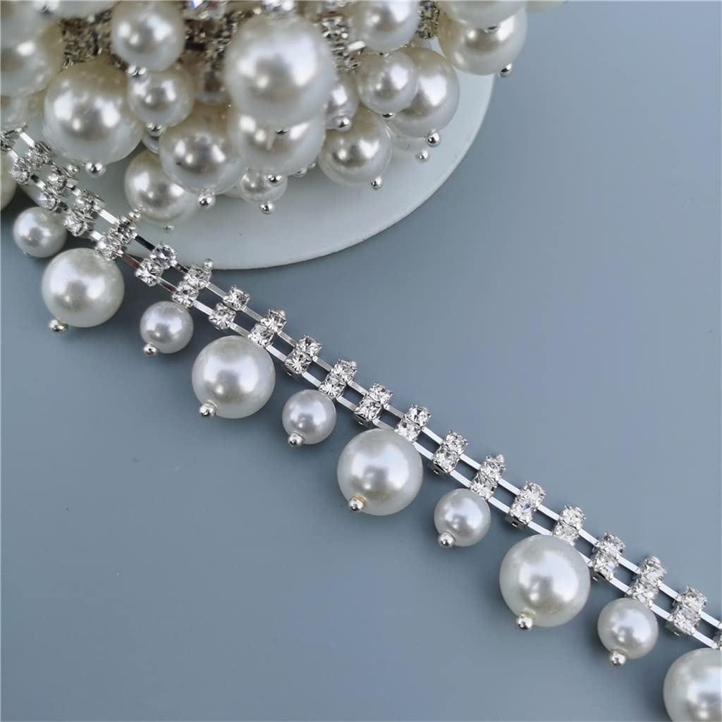 PDGJG Silver Crystal Chain Tassel Trim - 2cm Wide Bling Ribbon Necklace for Dress Decoration | DIY Costume Sewing Applique | Perfect for Evening Gowns, Prom Dresses & Home Craft Projects