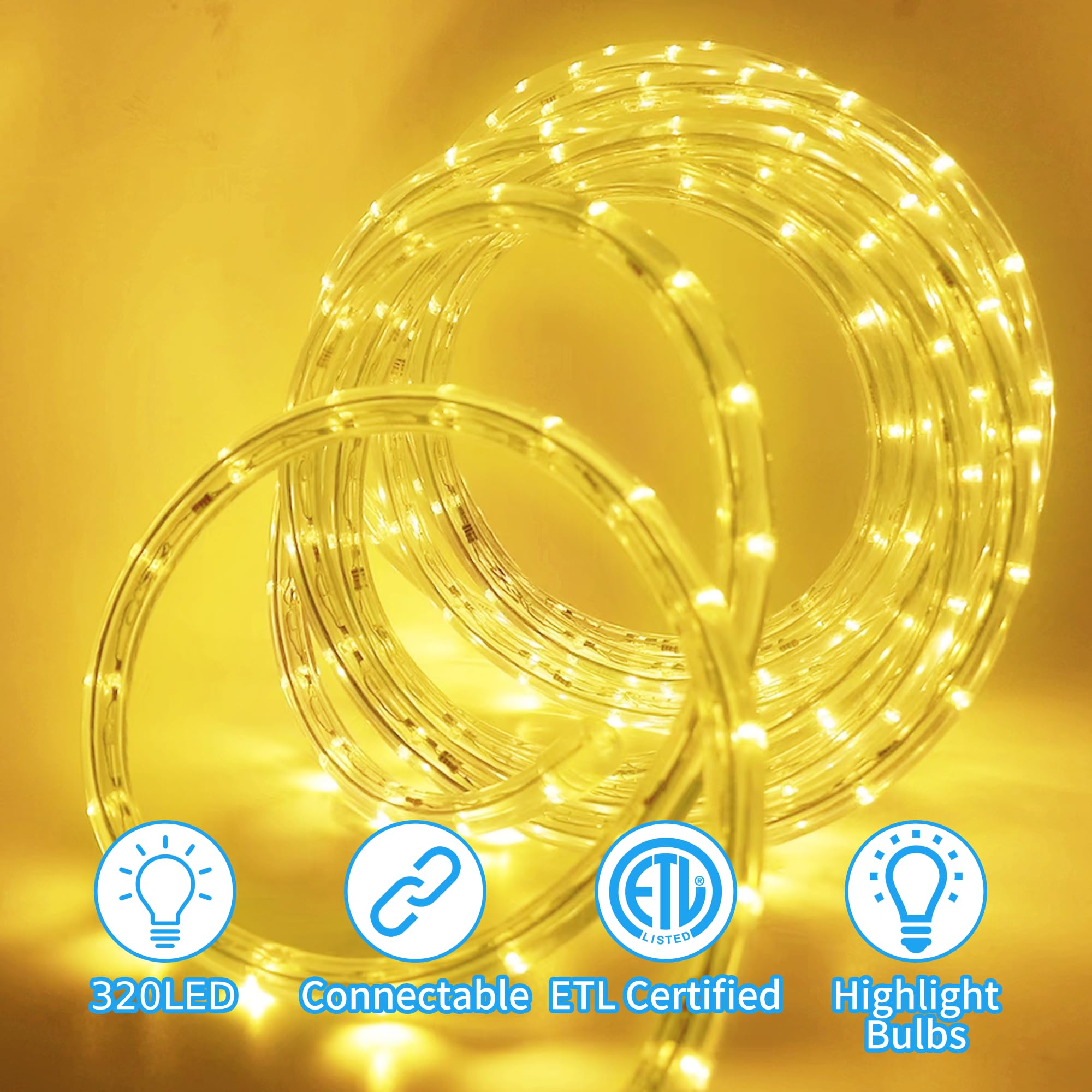 320 LED 48Ft Connectable Waterproof Outdoor Rope Lights - Flexible Strip Lighting for Indoor, Tree, Patio, Garden, Party, Wedding & Christmas Decor (Warm White) | Perfect for Backyard, Landscape, Holiday & Event Lighting