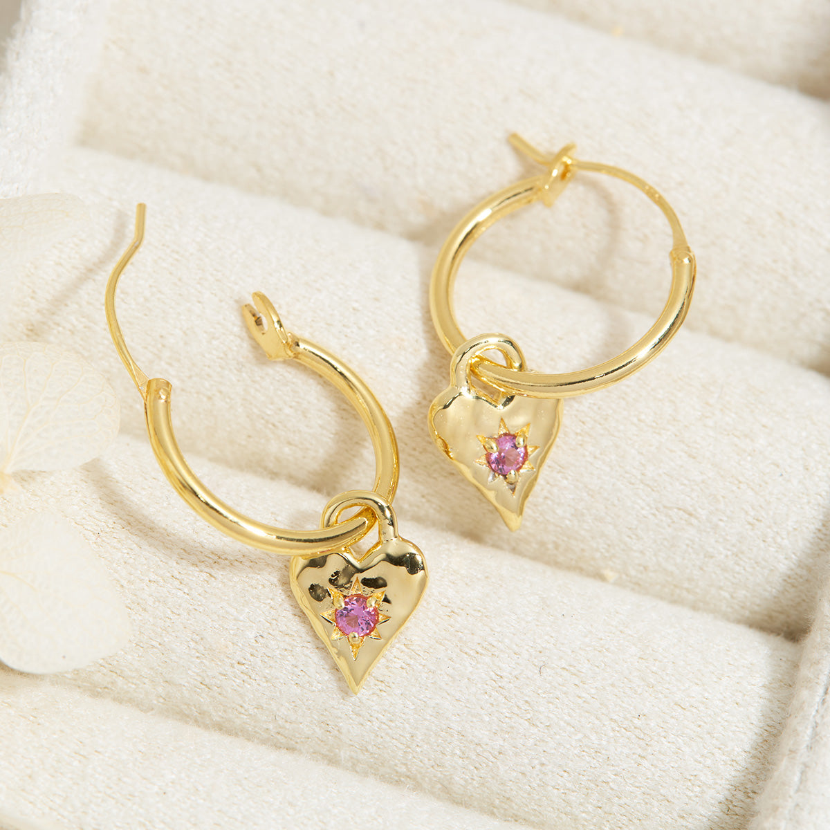 14K Gold Plated Pink Tourmaline Heart Hoop Earrings for Women - Elegant Valentine’s Day Gift & Everyday Wear