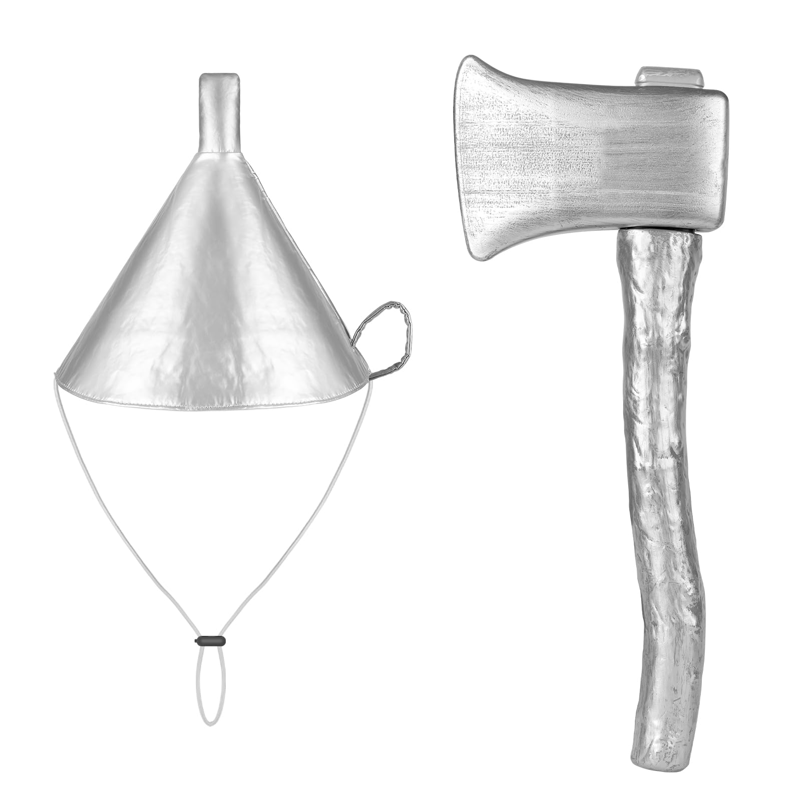 Silver Axe Funnel Hat Set for Adults & Kids - Halloween Costume Accessories for Men & Women - Perfect for Cosplay, Themed Parties, and Halloween Events