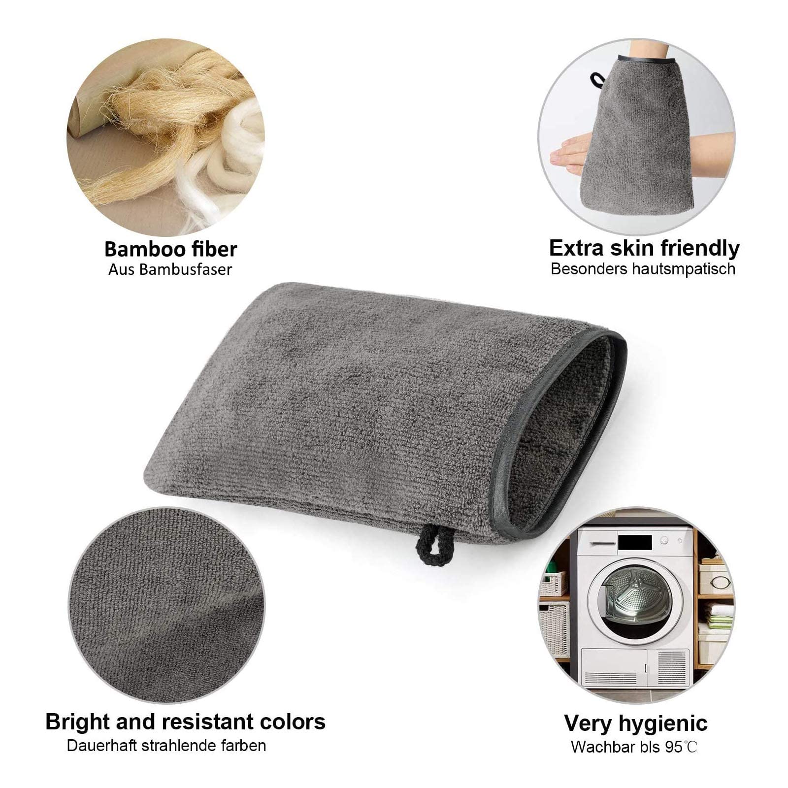 PHOGARY 10 Pack Microfiber Bath Gloves - Soft Reusable Face & Body Wash Mitts for Spa, Makeup Removal - 6x8 Inch Grey European Style Wash Cloths - Perfect for Shower, Skincare & Travel Essentials