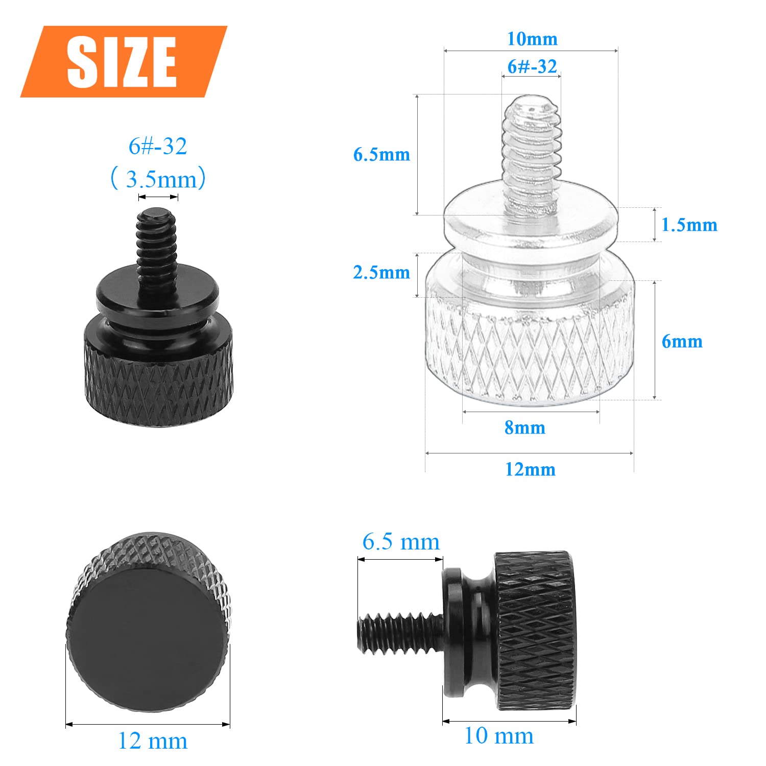 10-Pack Black Anodized Aluminum 6-32 Thread Thumb Screws for Computer Case, Cover, Power Supply & Hard Drives - Secure PC Components with Easy Hand-Tightening (Perfect for DIY PC Builds & Hardware Upgrades)