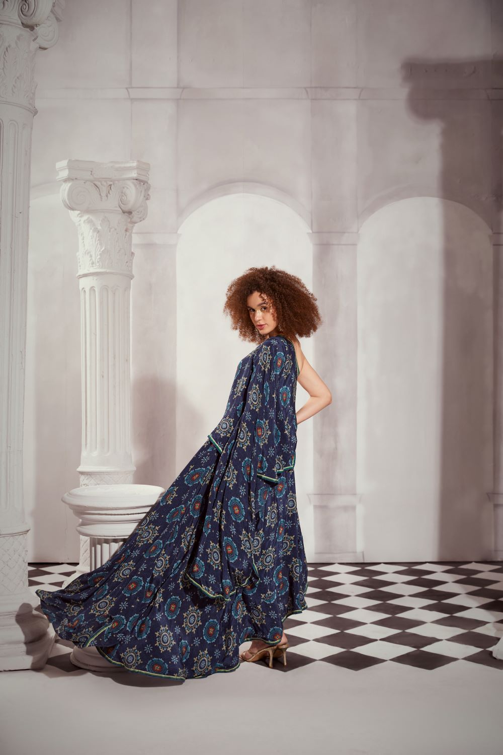 Elegant Blue Mosaic One Shoulder Dress for Women - Summer Beach Party & Cocktail Evening Wear