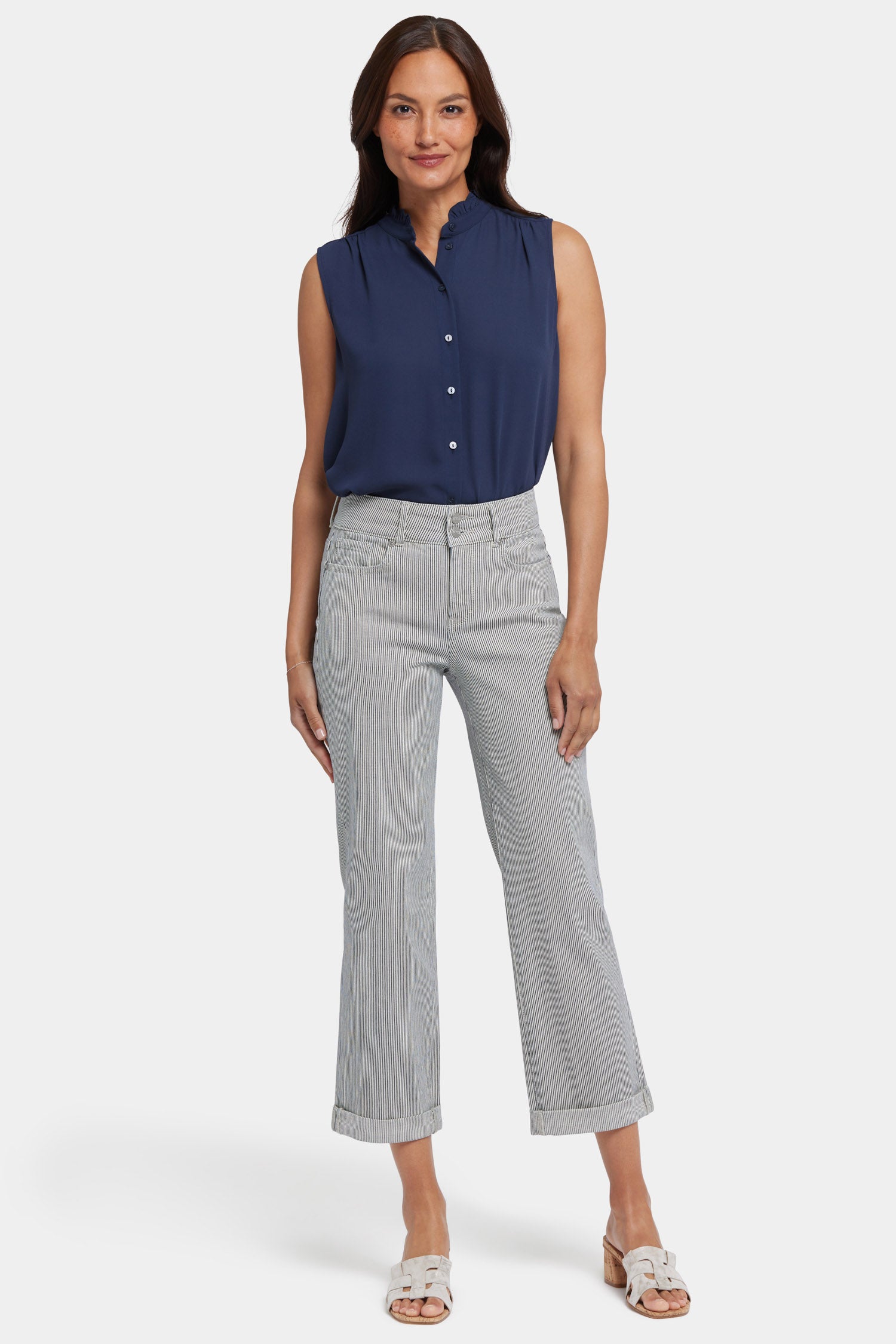 Bailey Relaxed Straight Crop Jeans for Women | Luarca Stripe Denim Pants | Casual Comfort Fit for Everyday Wear & Outings
