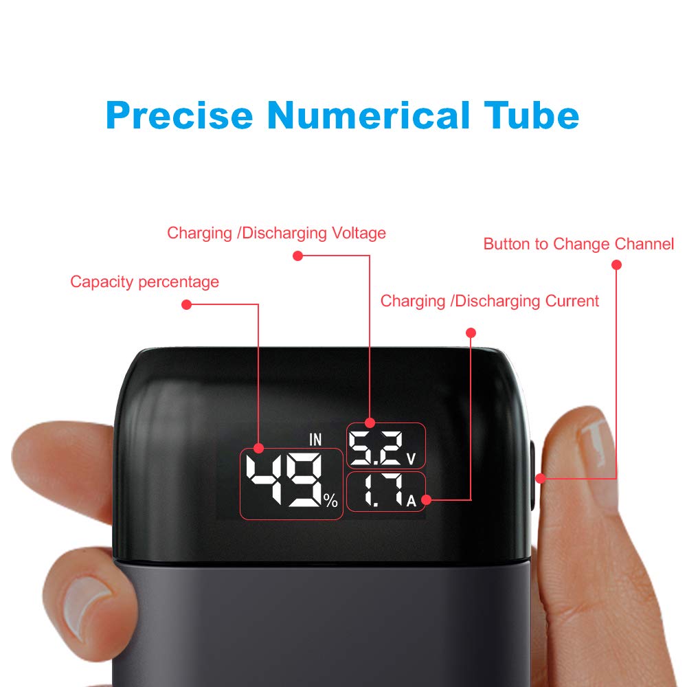 XTAR QC3.0 18W Fast Charger with USB-C Port - Universal 18650/20700/21700 Battery Charger with USB Output - Perfect for Vape Mods, Flashlights & Portable Electronics (Batteries Not Included)