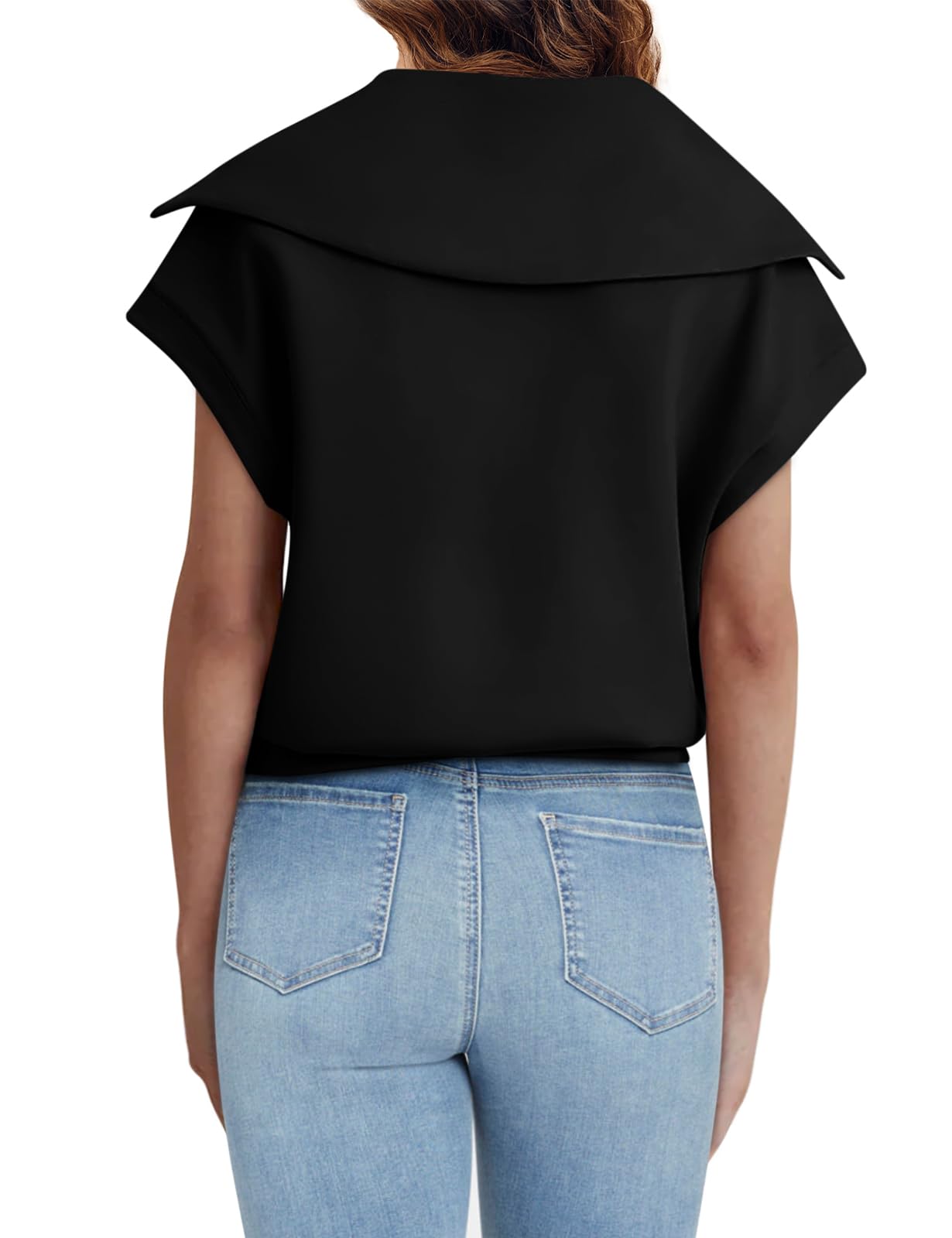 Zwurew Women's Cap Sleeve T-Shirts - Basic Loose Fit Short Sleeve Blouses for Casual & Dressy Occasions | Black Cotton Top for Work, Date Night & Everyday Wear