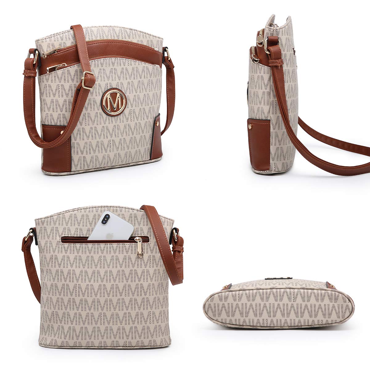 Women's Vegan Leather Crossbody Bag with Multiple Zipper Pockets - Stylish Monogram Shoulder Purse for Travel, Shopping & Everyday Use