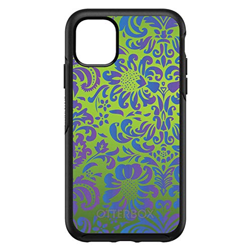 Green Purple Blue Floral Pattern On Black Case