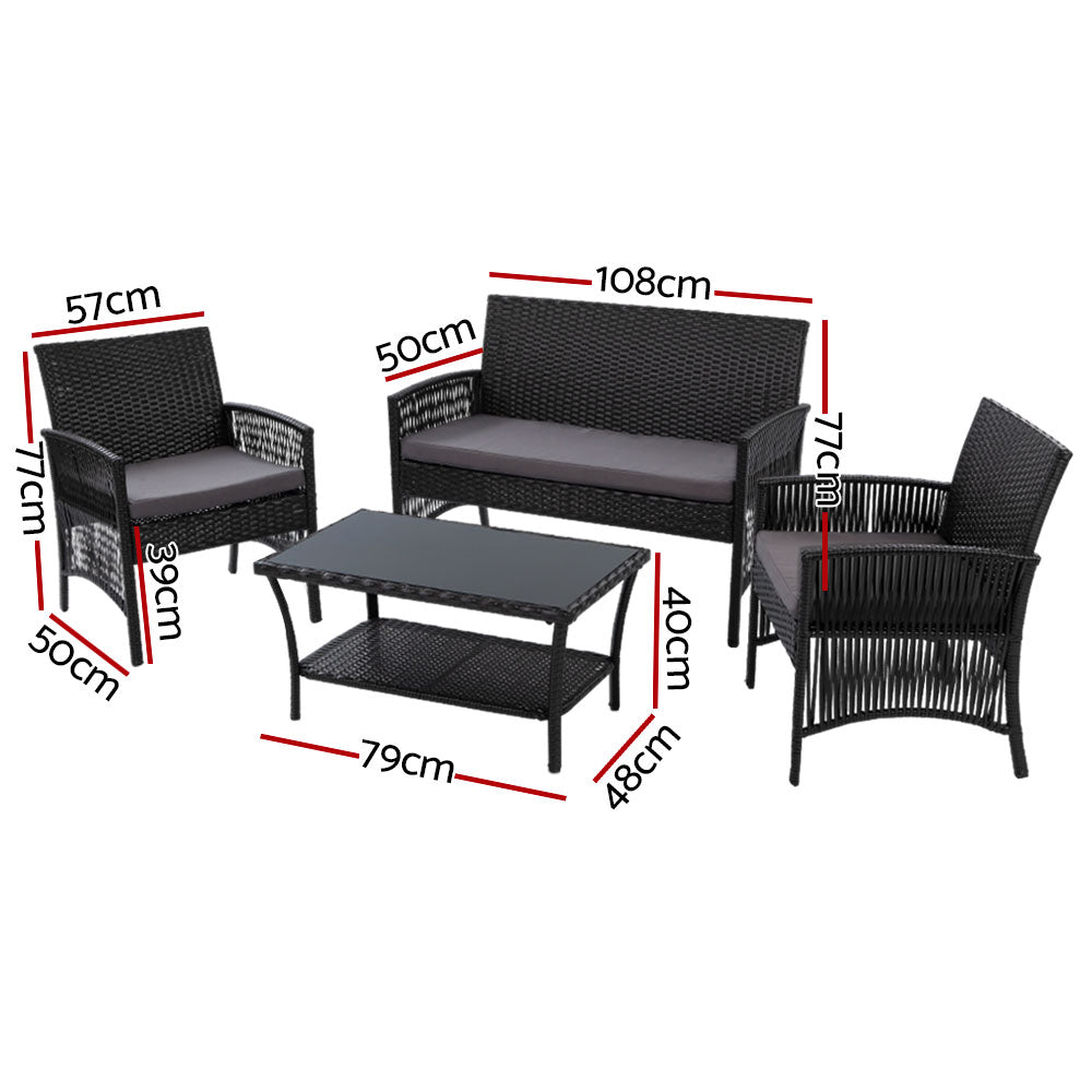 4-Piece Outdoor Sofa Set with Storage Cover - Wicker Harp Chairs & Table in Black - Perfect for Patio, Garden, or Poolside Relaxation