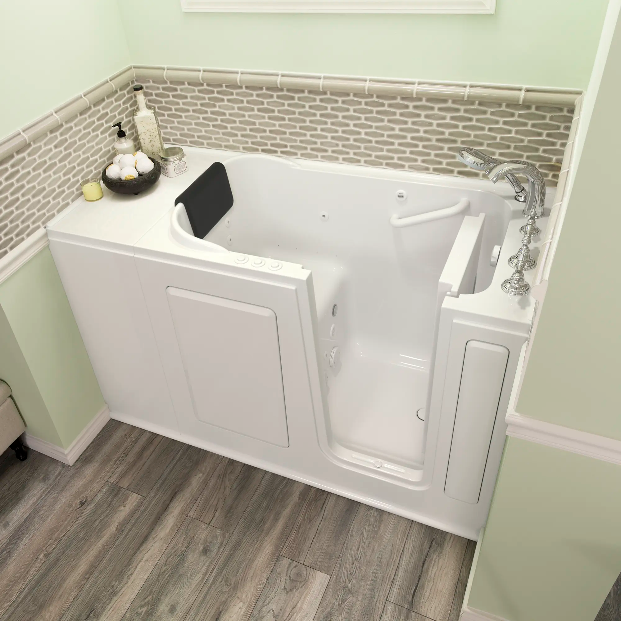Premium 28 x 48 Inch Gelcoat Walk-in Bathtub with Air Spa & Whirlpool System - Right Hand Drain & Faucet - Ideal for Elderly & Mobility Support, Relaxing Spa Experience at Home