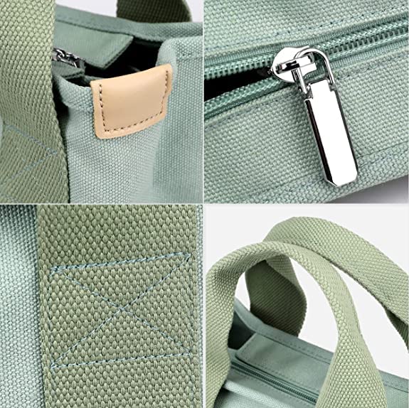 Women's Canvas Tote Bag with Zipper - Crossbody Purse for Work & Travel