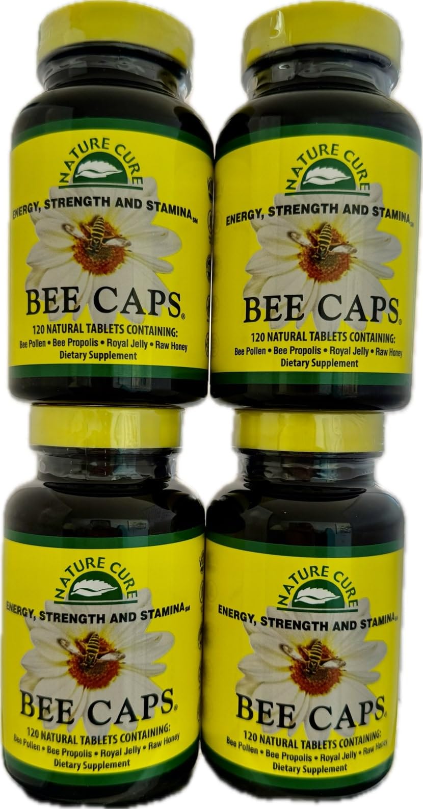 Original Bee Caps in Brown Bottles - 4 Pack (480 Capsules Total) - Premium Bee Propolis Supplement for Immune Support - Perfect for Daily Wellness & Travel