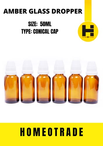 HOMEOTRADE 50ml Amber Glass Bottles with Dropper & White Cap - 3 Pack for Essential Oils, CBD, Tinctures & DIY Beauty Products