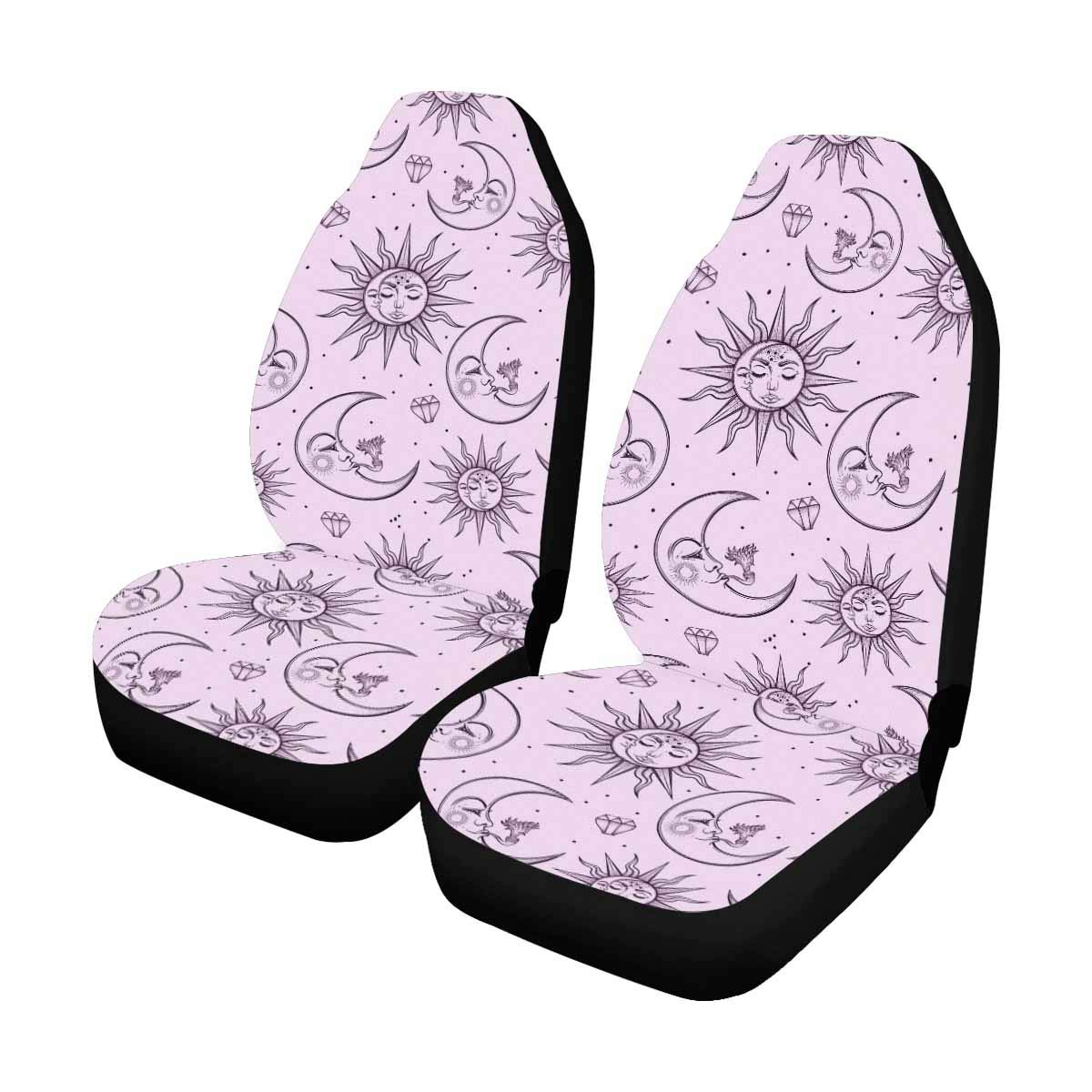 InterestPrint Pink Sun and Moon Car Seat Covers - 2-Piece Universal Fit Car Seat Protectors for Cars, SUVs & Trucks | Soft & Durable Seat Protectors for Women, Girls & Teens | Perfect for Daily Commute, Road Trips & Gift Giving