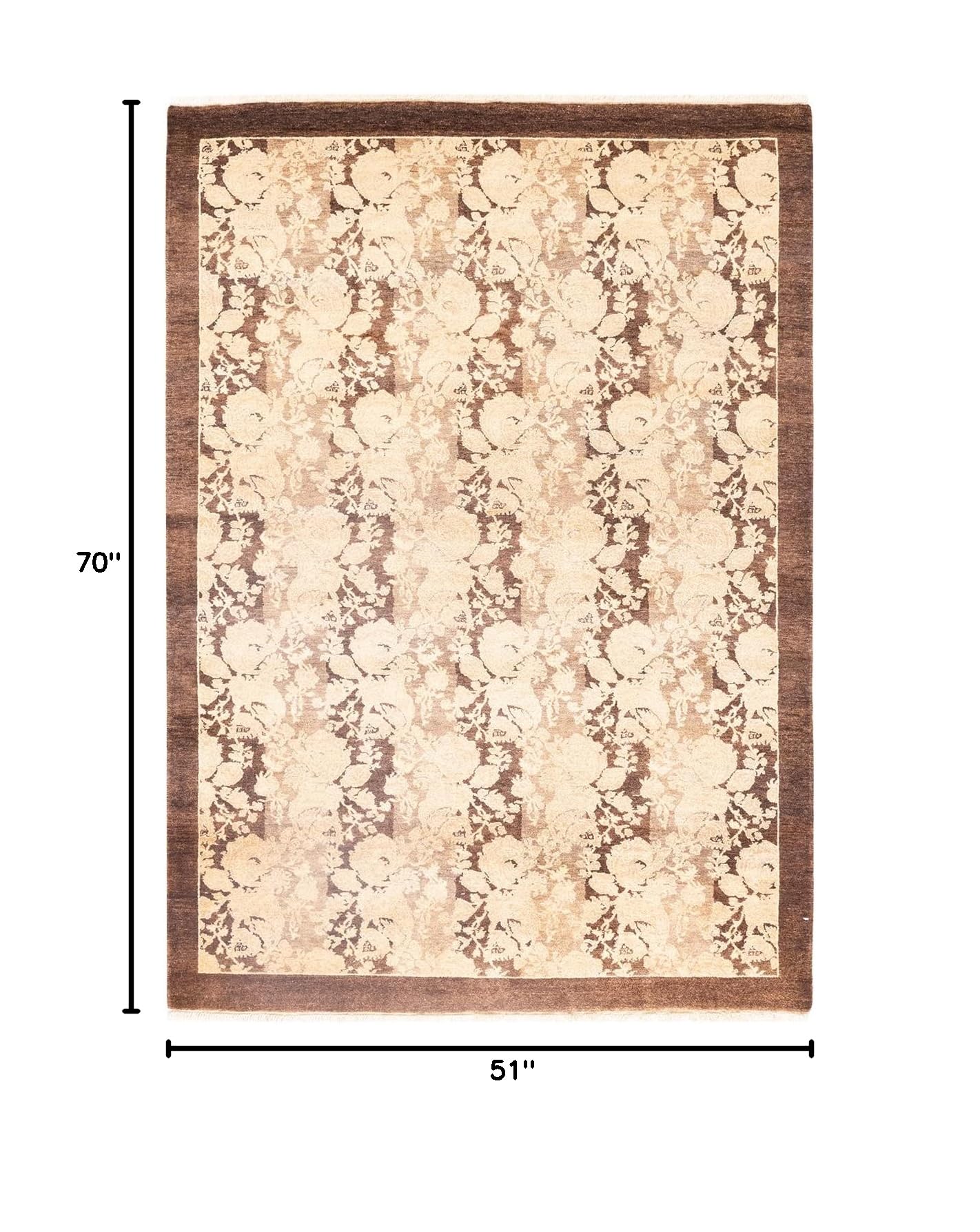 Handmade Wool Traditional Abstract Mogul Brown 4x6 Area Rug - One of a Kind Hand Knotted Solo Rugs for Living Room, Bedroom & Home Decor