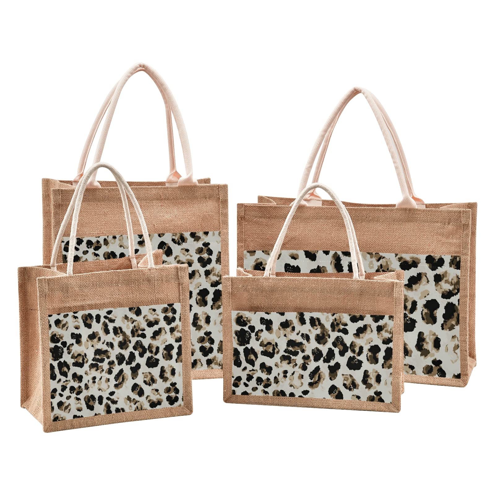 Sinestour Leopard Print Jute Tote Bag with Handle - Eco-Friendly Reusable Grocery Bags for Women | Perfect for Shopping, Beach & Farmers Market