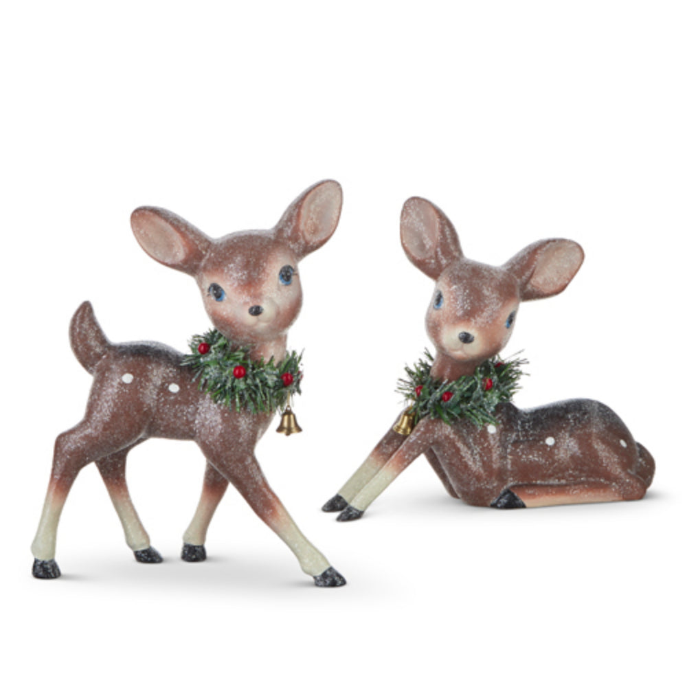 12.75 Inch Vintage Deer Figurine with Wreath - Christmas Decoration for Home, Office & Holiday Table Centerpiece