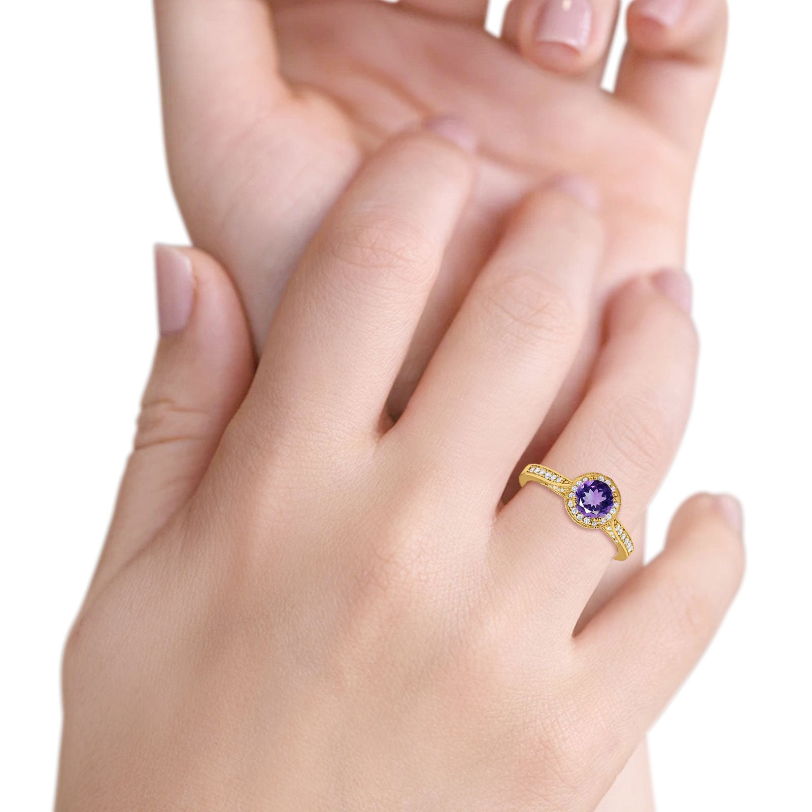 14K Gold 0.67ct Round Halo 6.5mm G SI Diamond Engagement Ring for Women - Perfect Wedding Band, Anniversary Gift & Proposal Jewelry (Ideal for Bridal, Valentine's Day & Special Occasions)