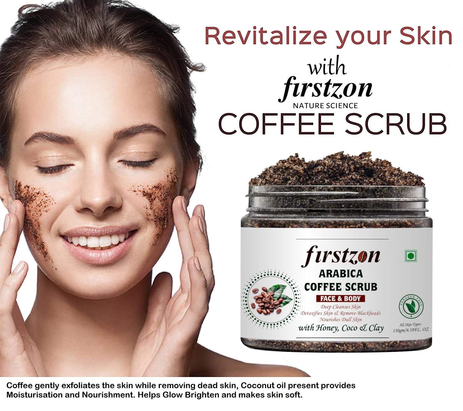 FIRSTZON Arabica Coffee Scrub for Face & Body with Honey & Coconut Oil - Exfoliating & Moisturizing Skincare for Smooth, Glowing Skin - Perfect for Spa Day & At-Home Self-Care Routine