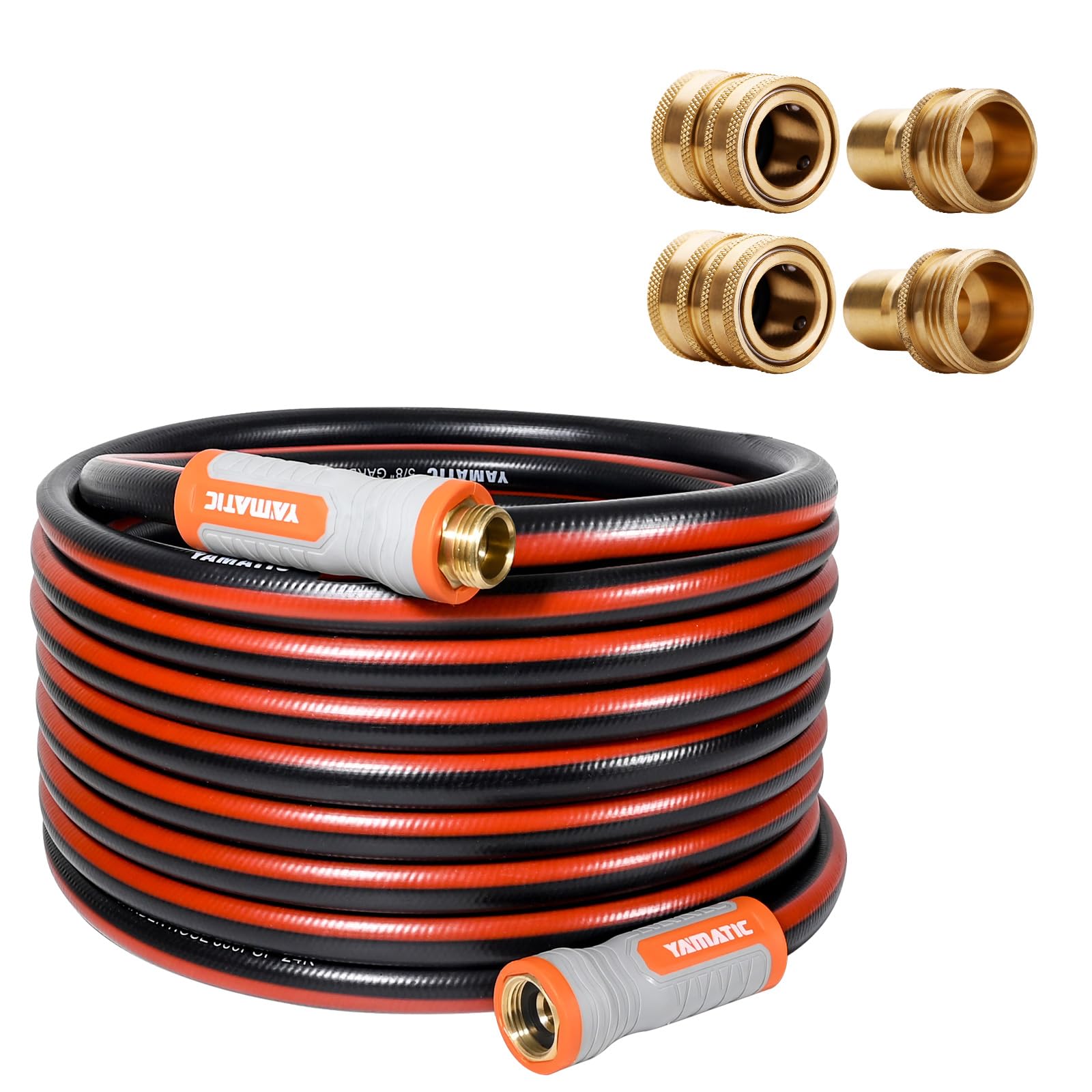 **YAMATIC 5/8 in x 50 ft Heavy Duty Garden Hose with Solid Brass Quick Connect Set - Durable Water Hose for Lawn Care, Car Washing & Outdoor Cleaning**