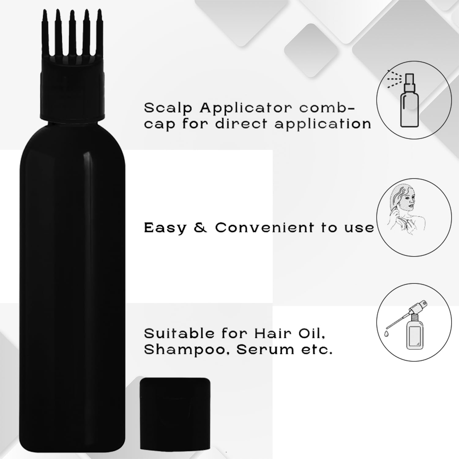 JOYUS 100ml Hair Root Applicator Bottle for Hair Oil, Shampoo & Scalp Treatments - Pack of 2 (Black Bottle with Black Cap) - Perfect for At-Home Hair Care & Scalp Massage