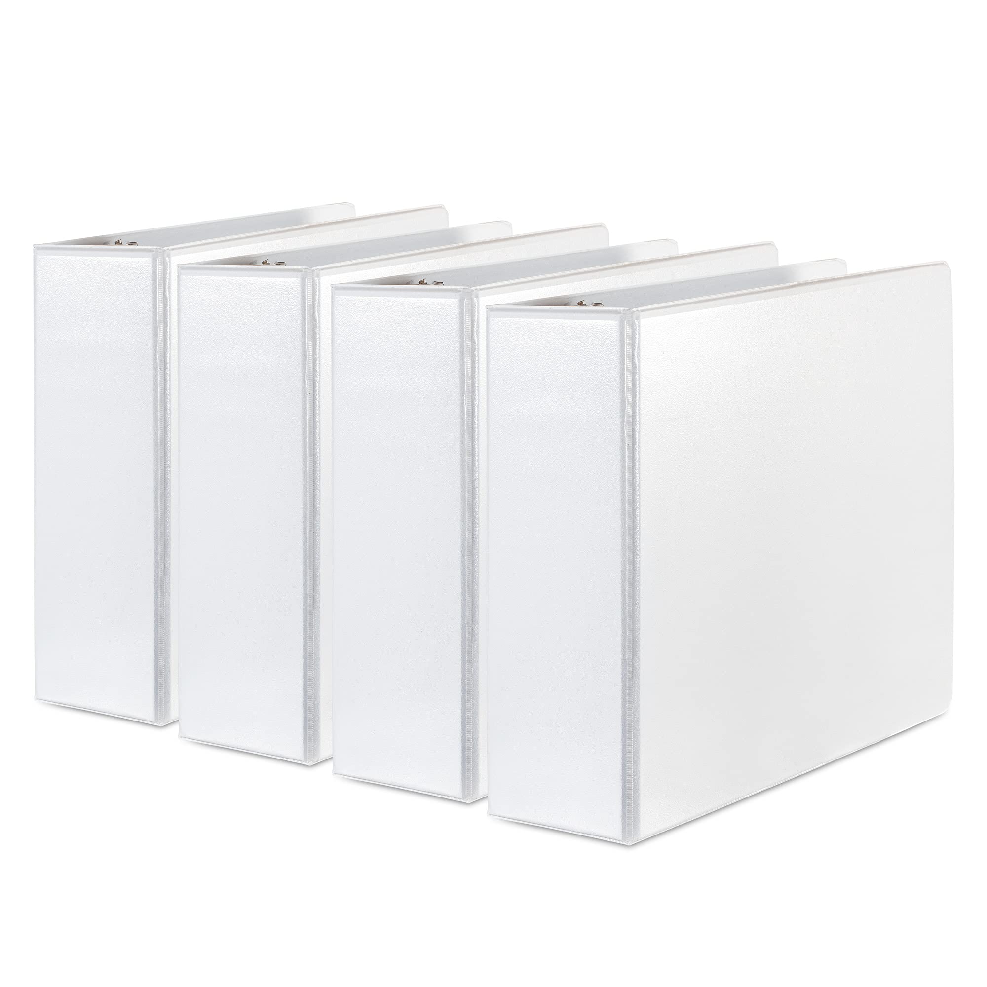 Heavy Duty 3 Ring Binder 4 Inch D-Ring - Professional Clear View Presentation Binder for Letter Size 8.5 x 11 Documents (4 Pack, White) | Perfect for Office, School, Business Meetings & Organizing Reports