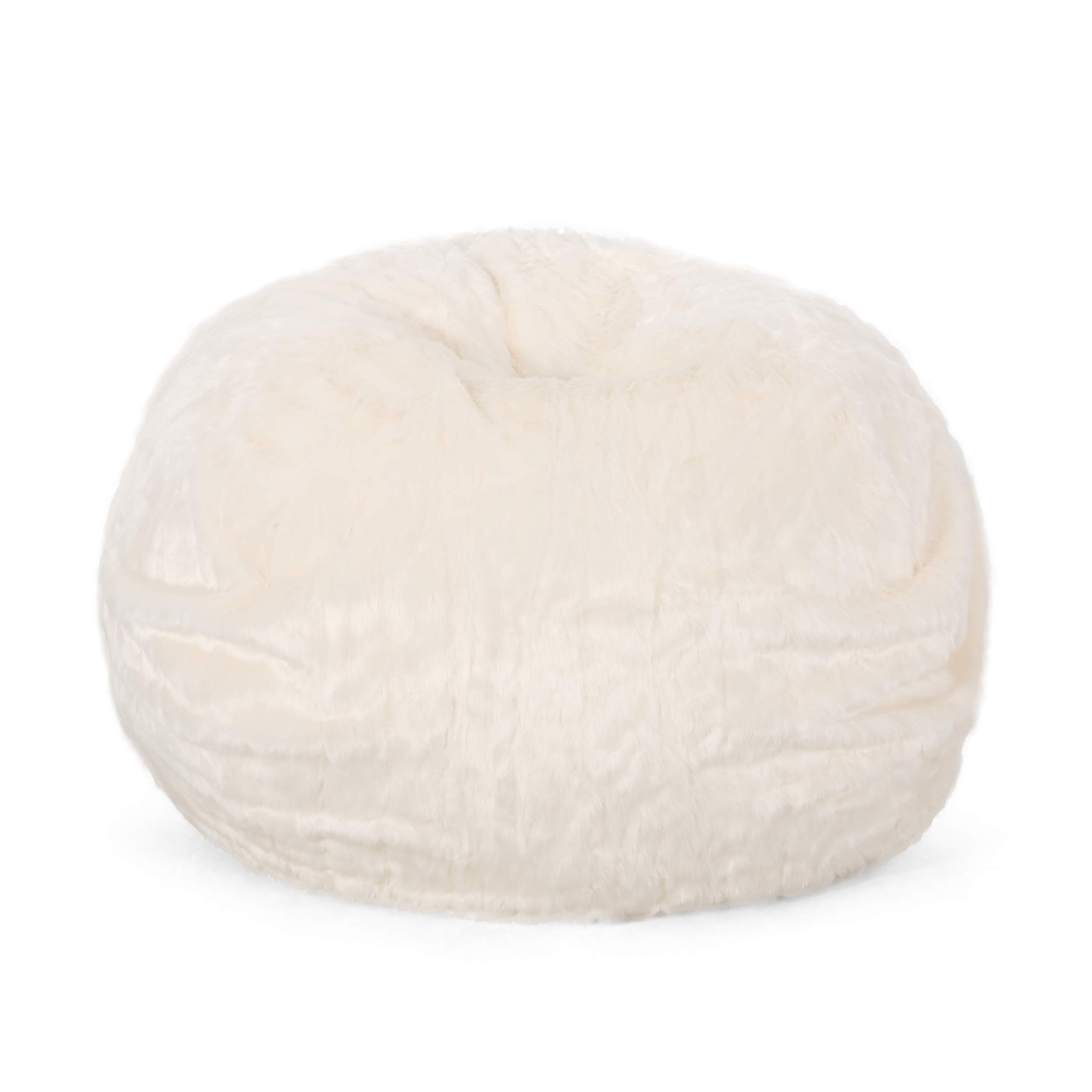 Christopher Knight Home Schley 5-Foot Faux Fur Bean Bag Chair - Soft Plush White Oversized Lounger for Adults & Teens - Perfect for Gaming, Movie Nights & Dorm Rooms