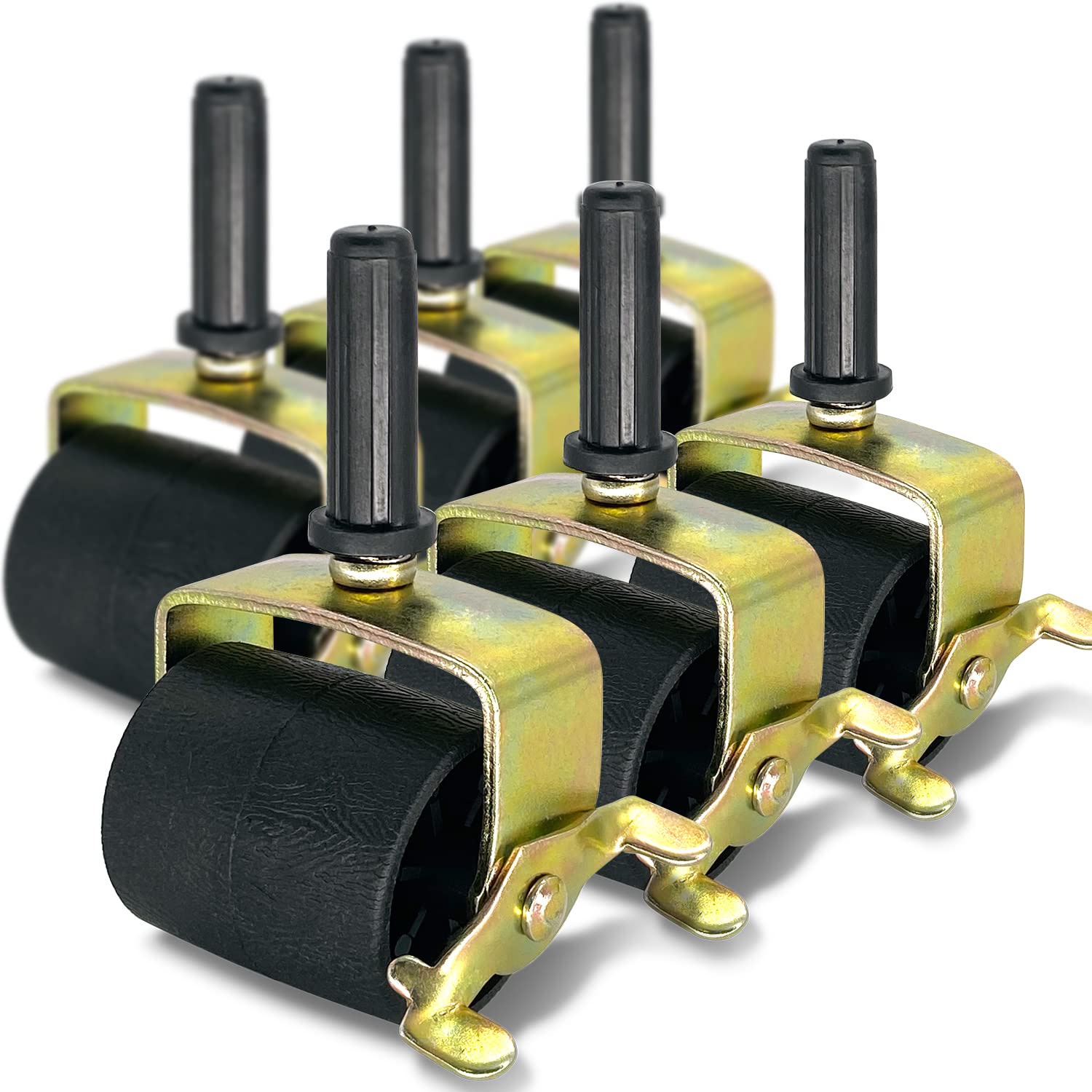 Heavy Duty Locking Swivel Bed Casters - 6 Pack Metal Bed Frame Wheels with Brakes, Replacement Rollers for Furniture, Bed Frame Socket Stem - Perfect for Adjustable Beds, Hospital Beds, and Home Furniture Mobility