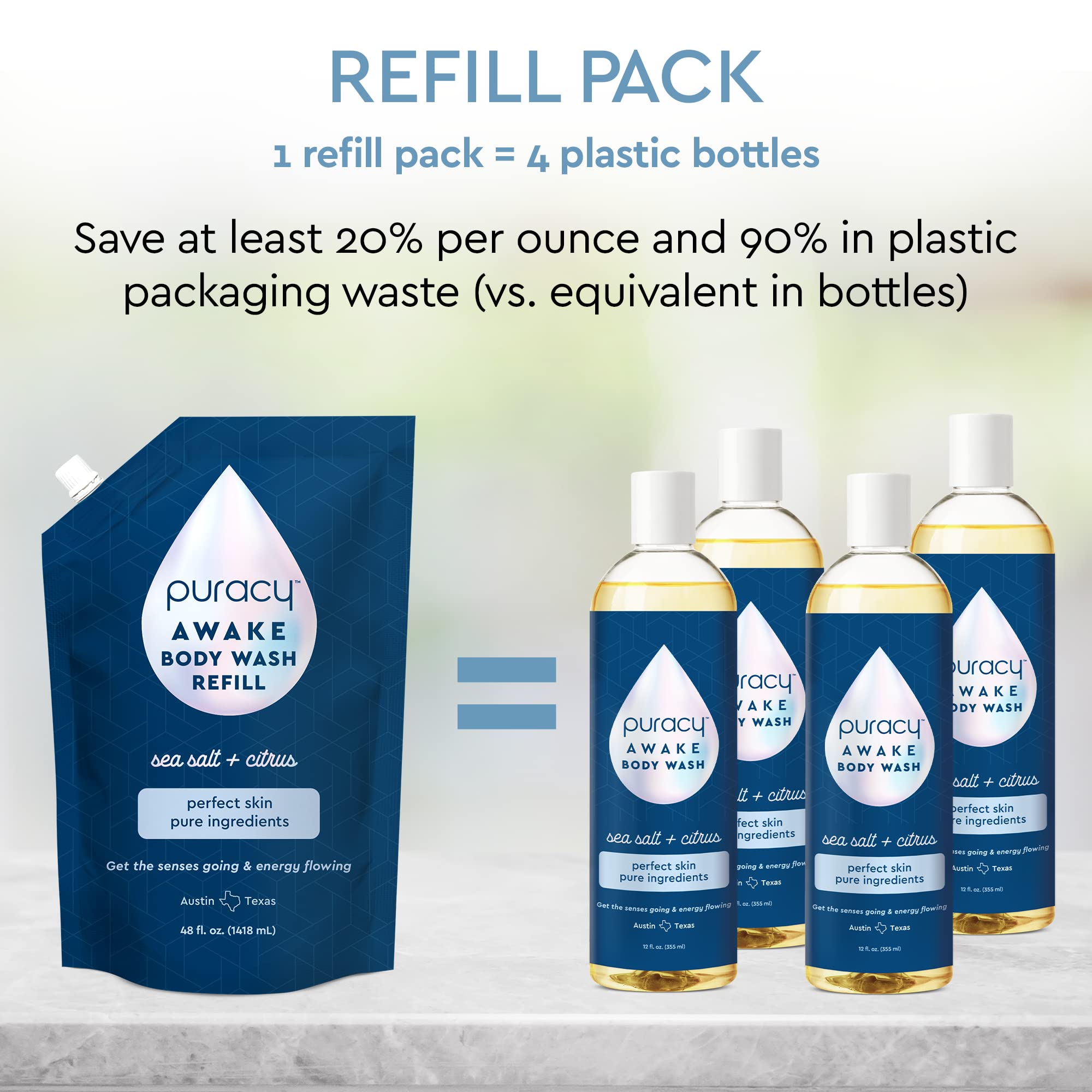 Puracy Natural Body Wash Refill - 98.6% Pure Plant-Based Shower Gel with Citrus & Sea Salt (48 oz) | Vegan, Sulfate-Free & Cruelty-Free | Gentle Cleansing for Sensitive Skin | Perfect for Daily Shower & Spa Day   Puracy Plant-Powered Dry Shampoo for Women - Volumizing & Cleansing with Citrus & Jasmine (6 oz) | Natural Hair Care for Oily Scalp | Ideal for Travel, Gym & Quick Refresh Between Washes
