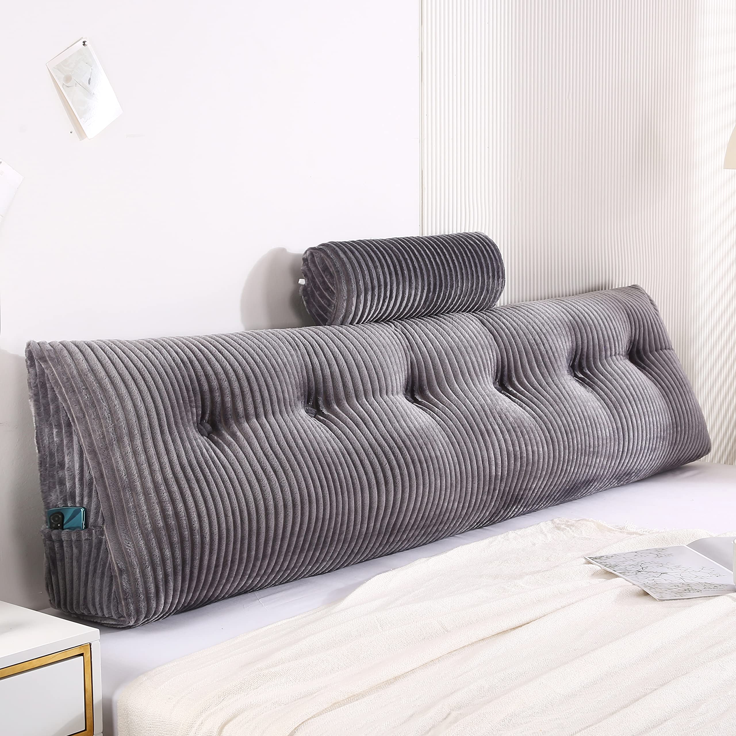 Wedge Headboard Pillows & Bolster Pillow Set - Large Bed Wedge for Back Support, Reading & Sitting Comfort - Perfect for Bed Rest, Reading, and Relaxing in Bed