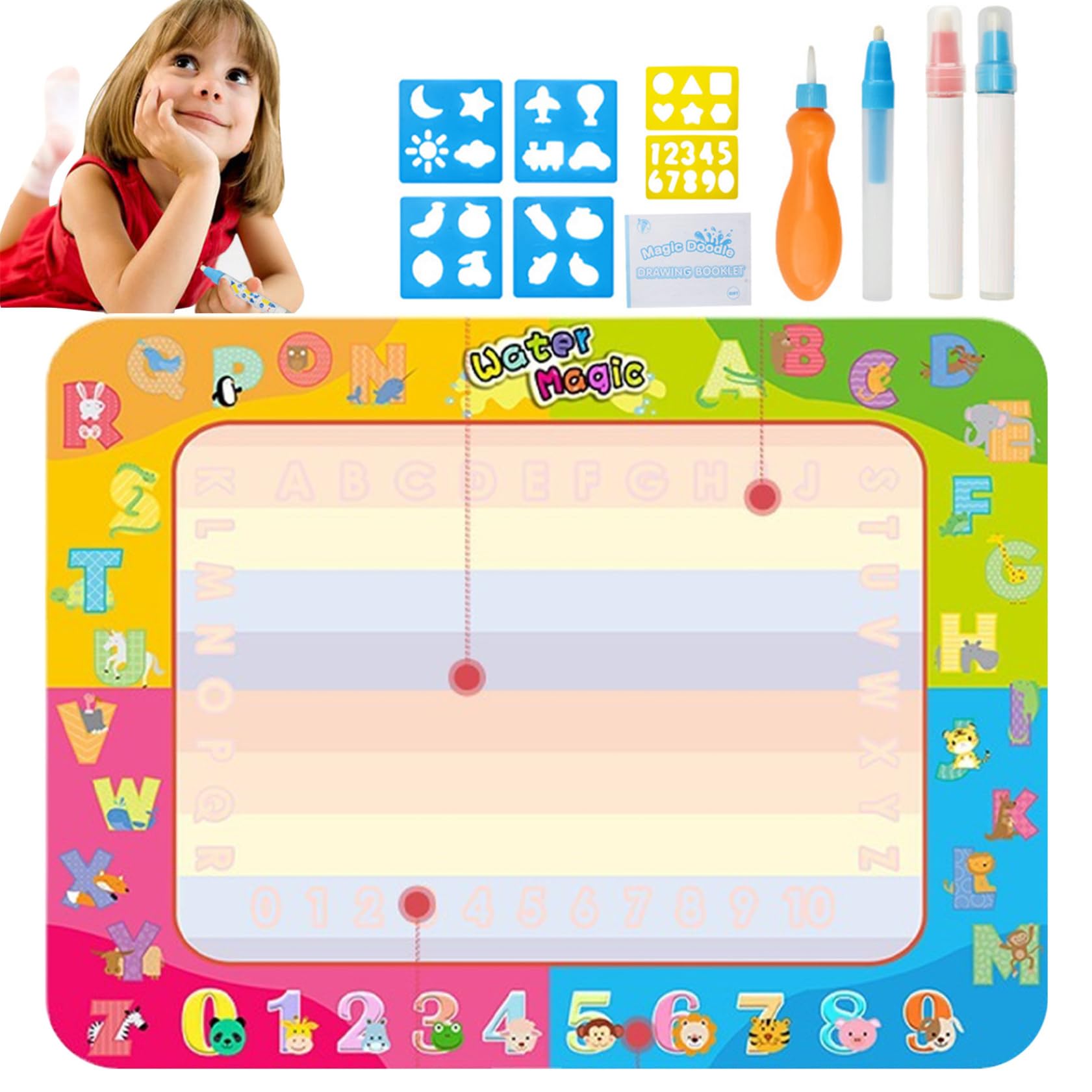 **39x30 Inch Water Doodle Mat for Kids Ages 1-6 | Reusable & Educational Water Drawing Mat for Toddlers, Boys & Girls | Perfect for Indoor Play, Travel & Mess-Free Art Activities**