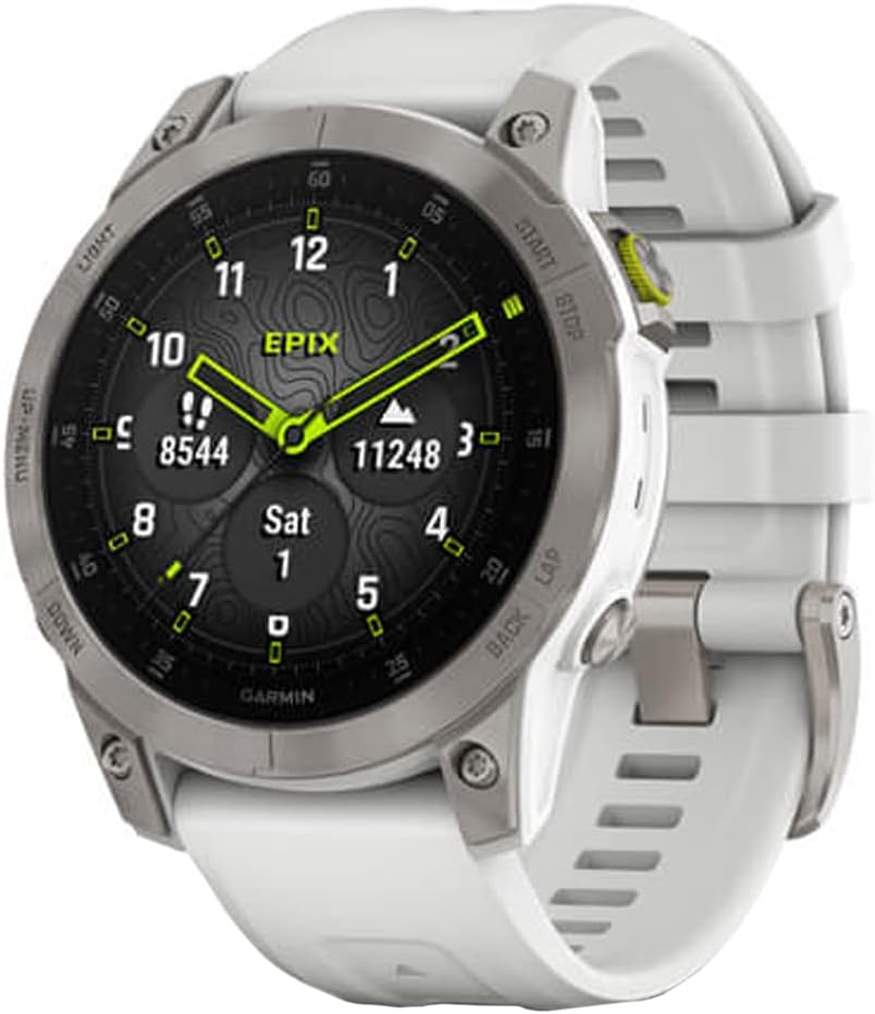 Garmin Epix™ (Gen 2) Sapphire Edition Smartwatch - 47mm White Titanium Case with Carrera White Band | Premium GPS Fitness Tracker for Running, Hiking & Outdoor Adventures
