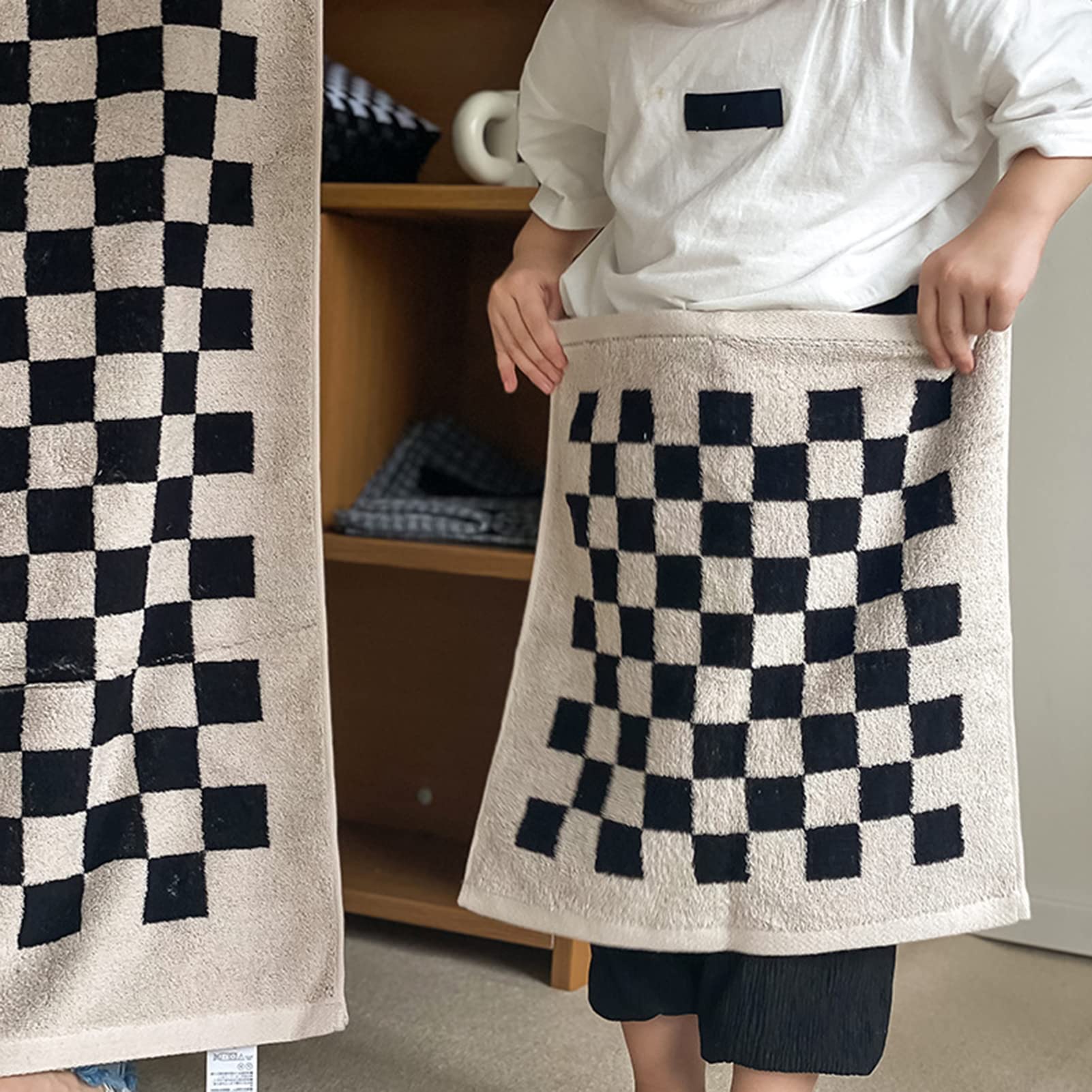 Minimalist Black and White Checkered Hand Towels - Soft Bath Towel Set for Bathroom, Dorm & Teens - Perfect for Spa, Gym, and Everyday Use