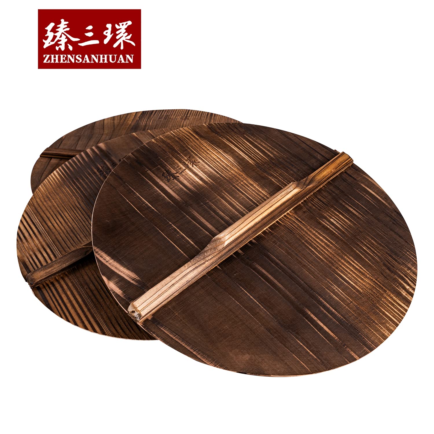 ZhenSanHuan 14-inch Natural Wooden Wok Lid - Handcrafted Lightweight Pot Cover for Cooking - Durable Kitchen Accessory for Stir-fry, Steaming & Serving - Perfect for Asian Cuisine & Home Chefs