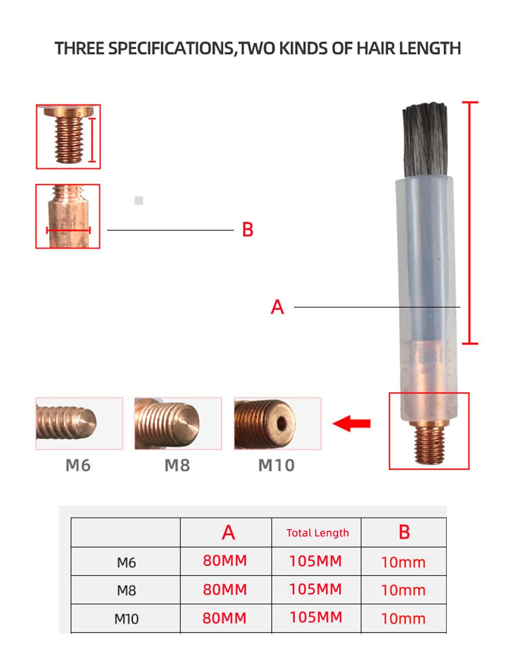TIG MIG Welding Bead Cleaner Brush Head - 10PCS M6 80MM Length for Weld Seam Polishing & Cleaning - Compatible with Weld Bead Cleaning Machines - Perfect for Metal Fabrication, Automotive Repair & DIY Welding Projects