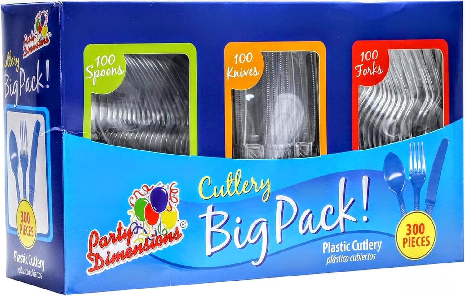 300-Piece Clear Plastic Cutlery Set - Disposable Silverware Utensils for Parties, Picnics & Events | Party Dimensions Combo Box