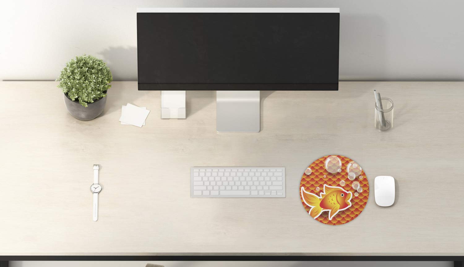 Ambesonne Orange Round Non-Slip Gaming Mouse Pad - 8