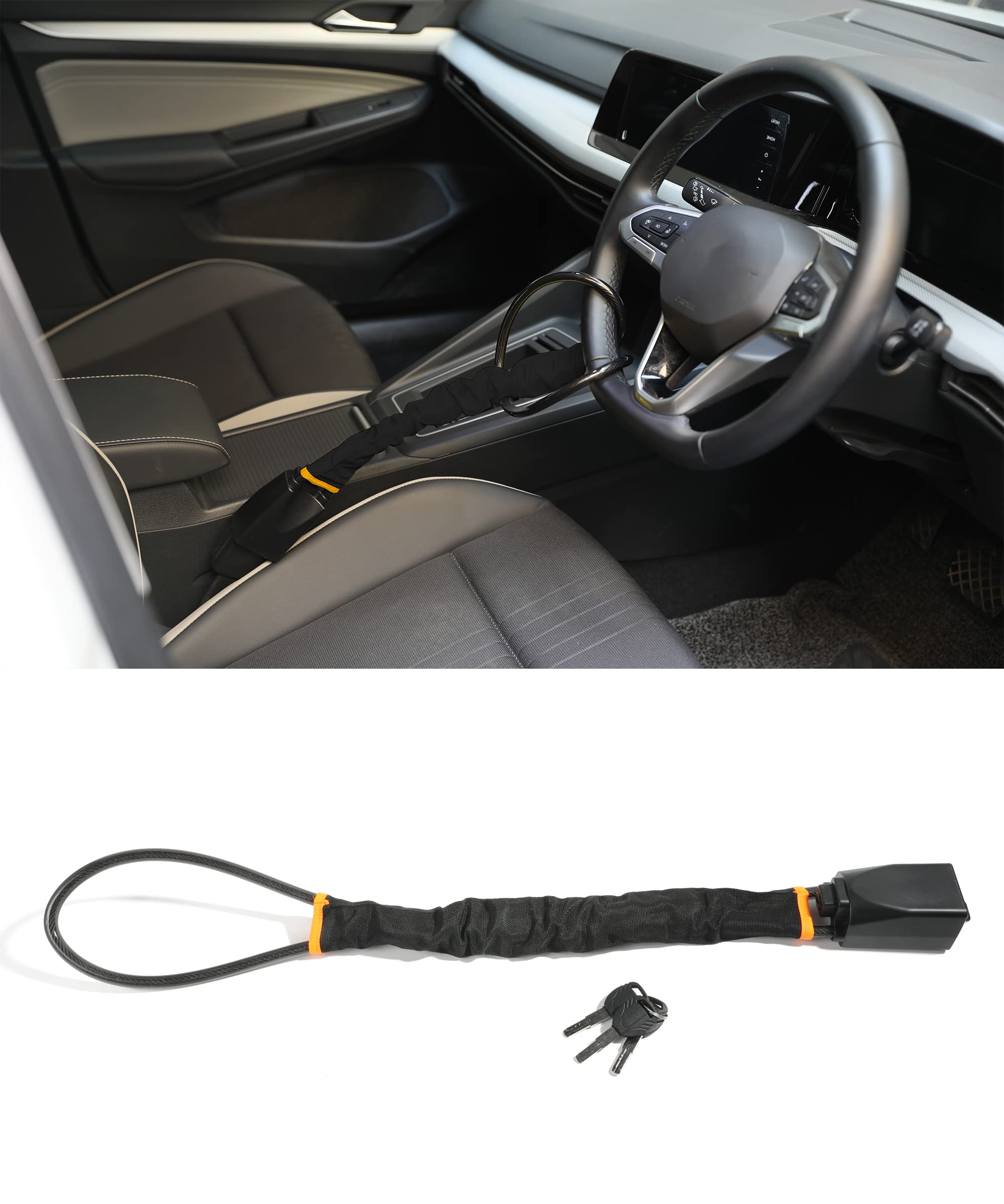 High-Strength Car Steering Wheel Lock with 2 Keys - Anti-Theft Security Device for Vehicle Protection | Perfect for Parking Security & Theft Prevention (Black)