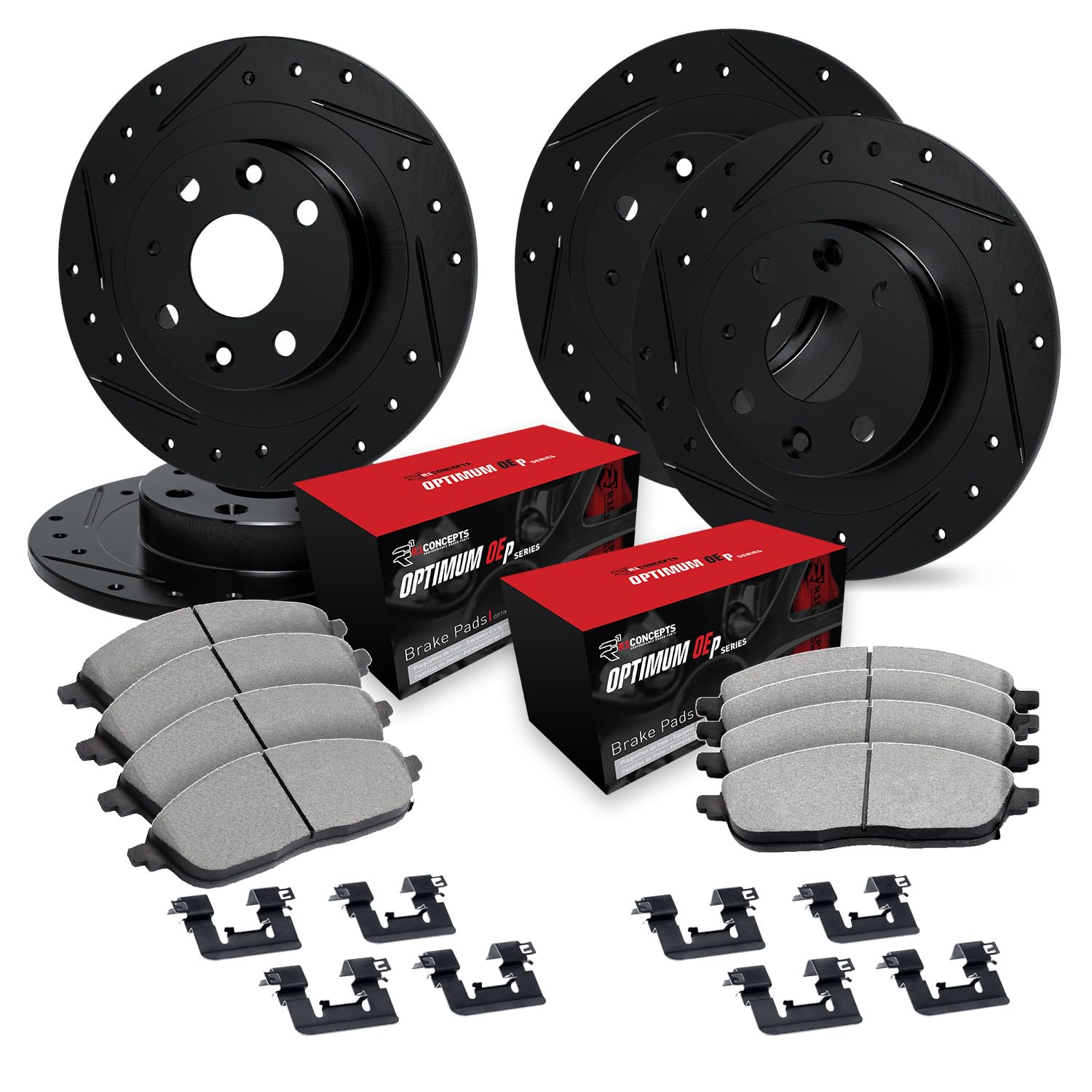 R1 Concepts Premium Front & Rear Brake Pads and Rotors Kit with Hardware - OE Performance for 1968-1983 Fiat 124 & 1974 Fiat X-1/9 | High-Performance Braking System for Classic Car Restoration & Daily Driving