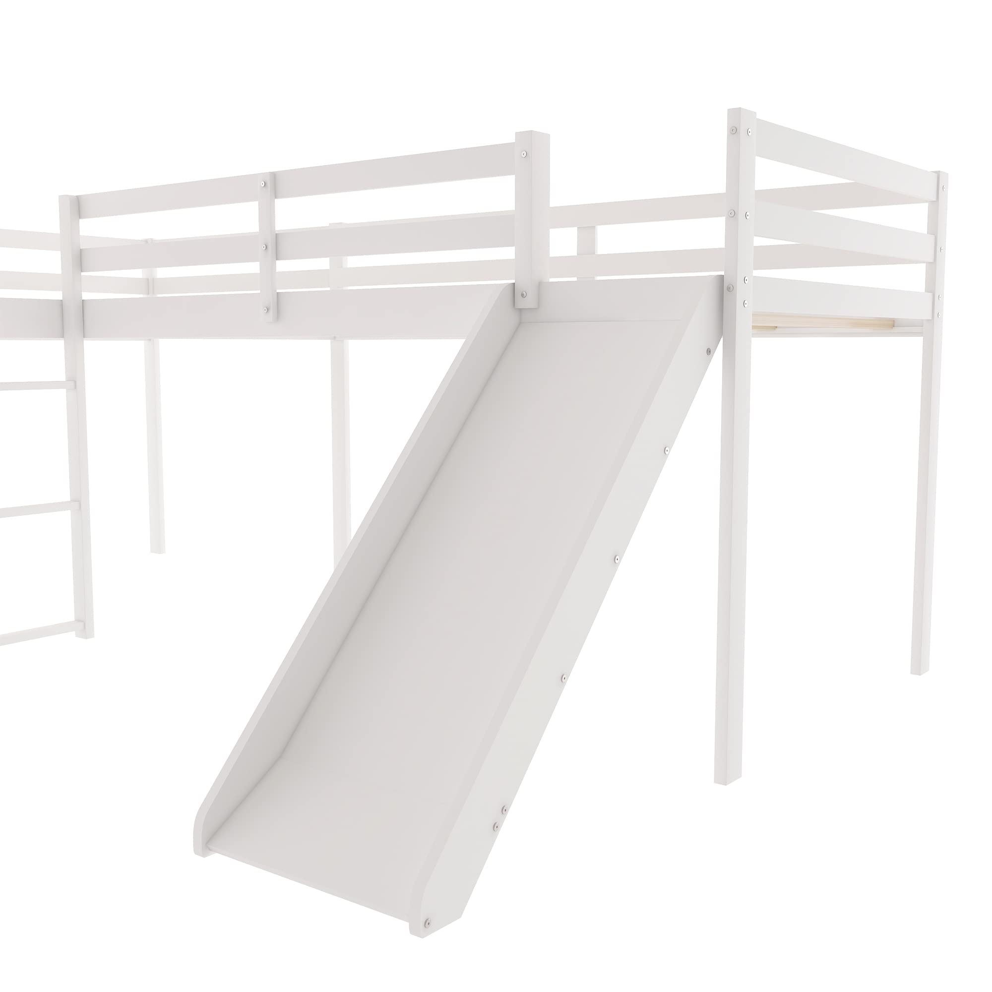 Harper & Bright Designs White L-Shaped Loft Bed with Slide & Built-in Ladders - Twin Size Wooden Loft Bed for Kids - Perfect for Small Bedrooms, Playrooms & Shared Kids' Rooms