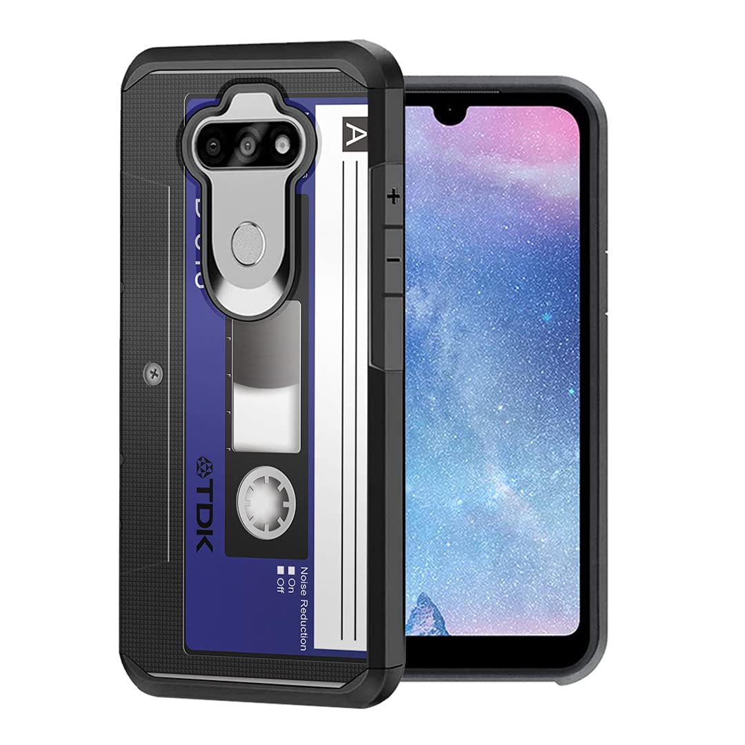 Moriko Slim Dual Layer Heavy Duty Phone Case for LG K31 - Shockproof Protective Cover for LG K31 Tracfone/Straight Talk (Blue Cassette Tape Design) | Perfect for Men, Women & Everyday Protection