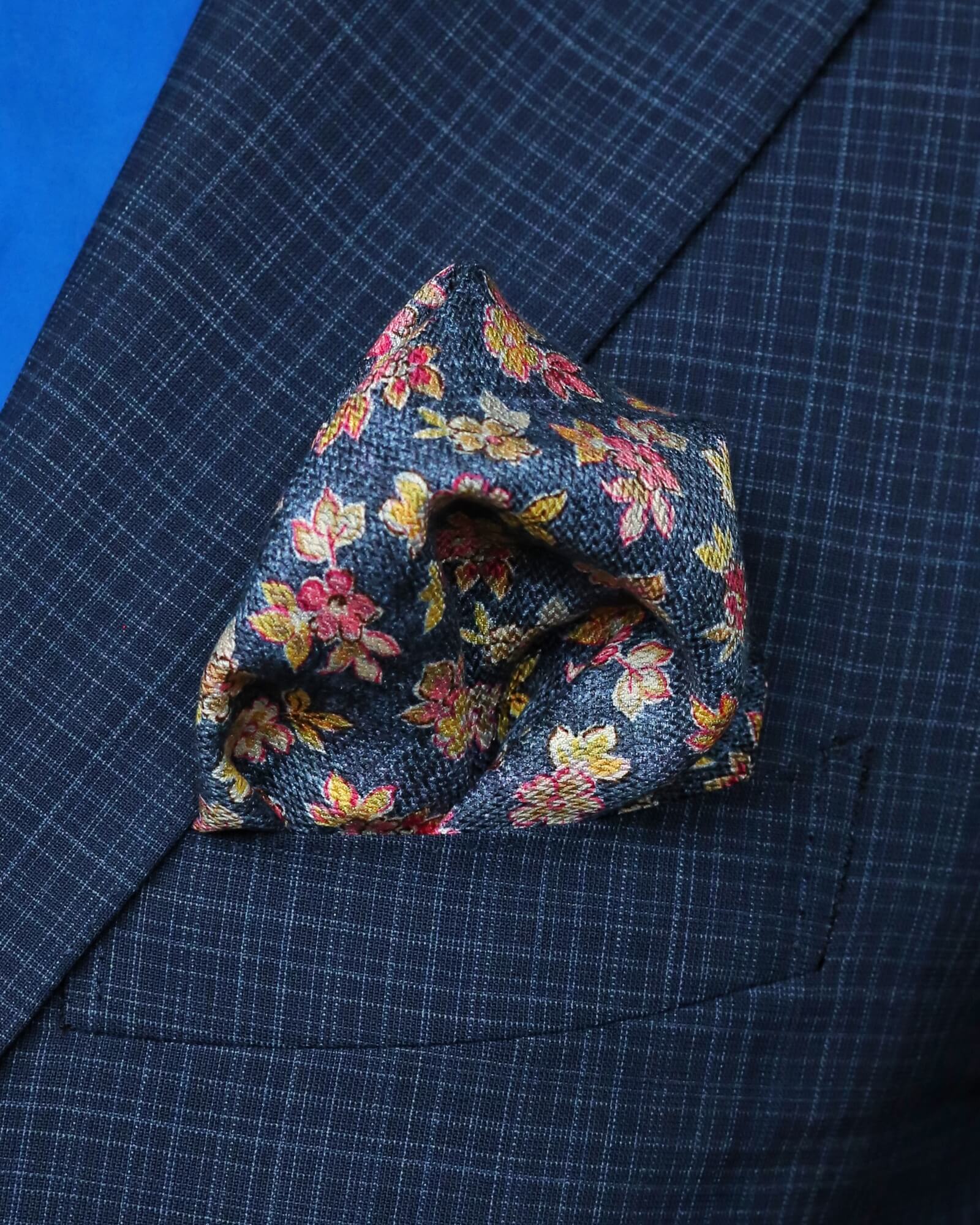 DÉCLIC Venosa Floral Reversible Hanky Scarf - Navy Blue - Stylish Fashion Accessory for Women, Perfect for Parties, Weddings & Everyday Wear