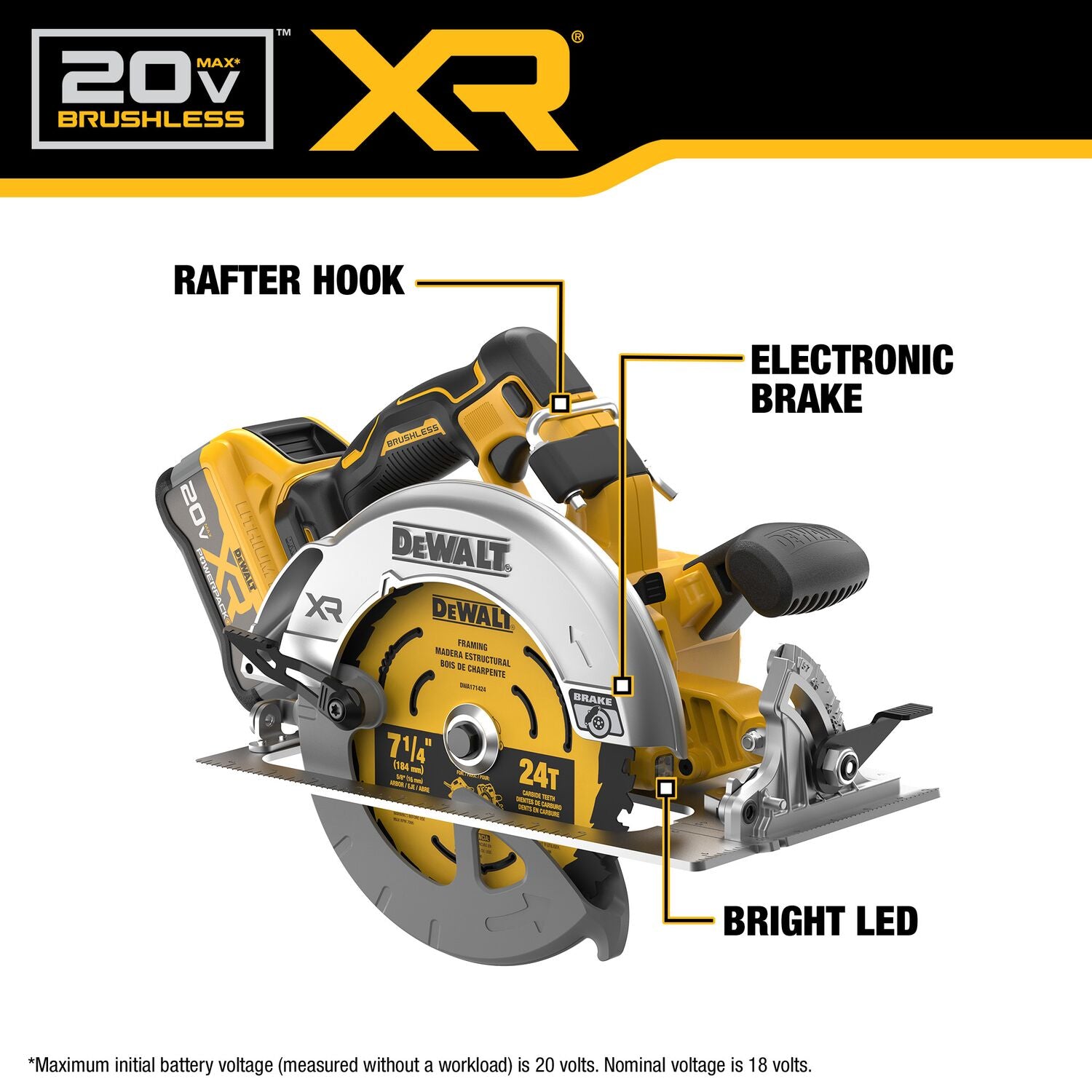 DEWALT DCS590WW1 20V MAX XR Brushless Cordless 7-1/4 Inch Circular Saw Kit with Battery & Charger - Powerful Cutting for Woodworking, Framing, and DIY Projects