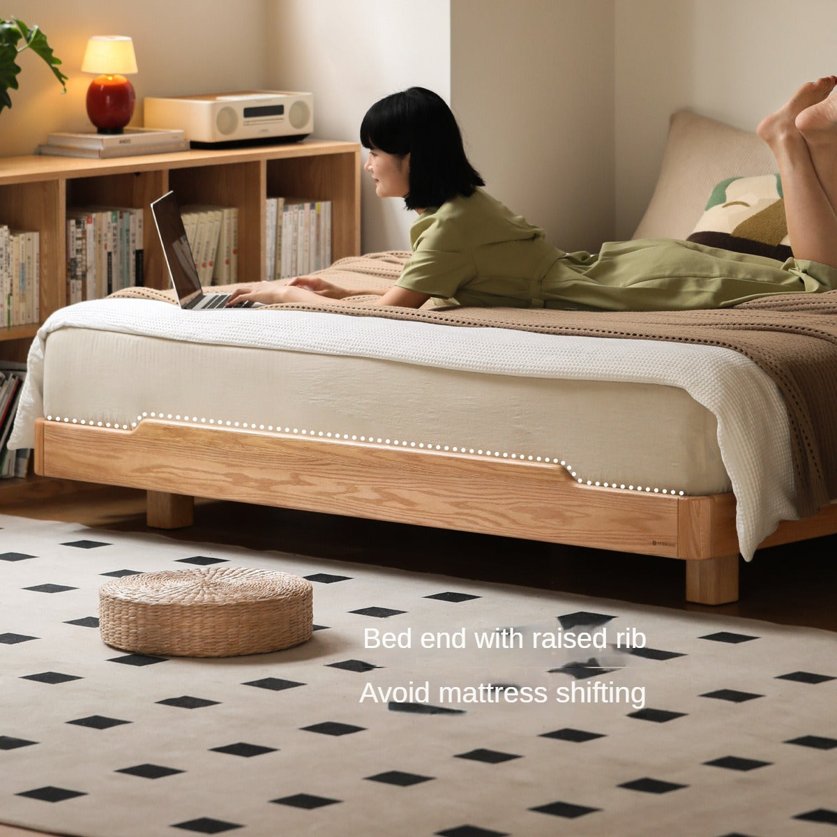Modern Solid Wood Platform Bed - Oak & Beech Frame, Floating Design with Optional Headboard & LED Lighting - Perfect for Contemporary Bedrooms & Minimalist Home Decor